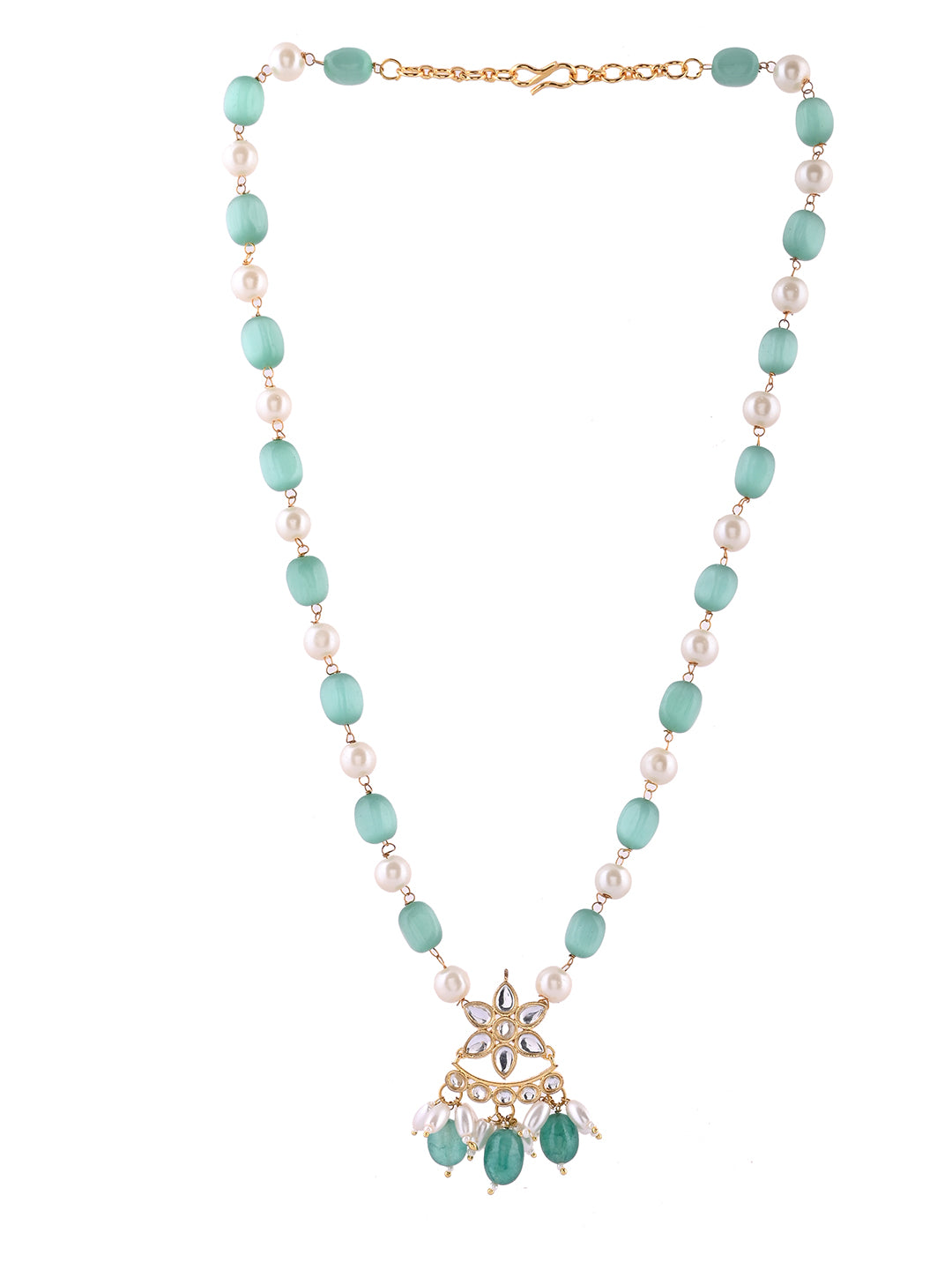 Floral Pendant Necklace With Green Beads | Pearls Jewellery For Women