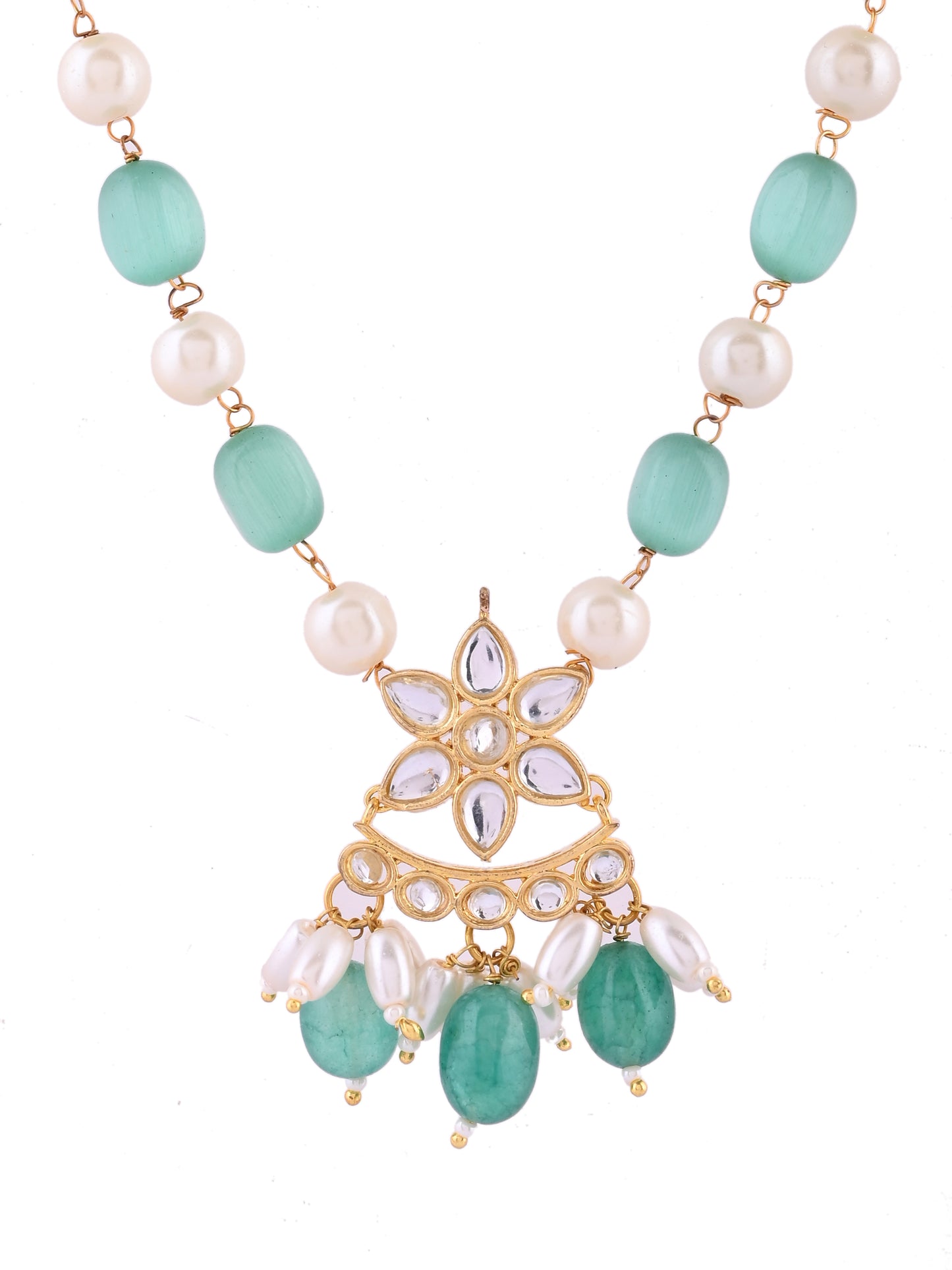 Floral Pendant Necklace With Green Beads | Pearls Jewellery For Women