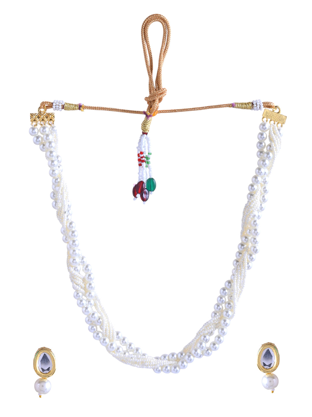 Pearl Layered Kundan Necklace Set With Earrings For Women | Ethnic Bridal Jewellery