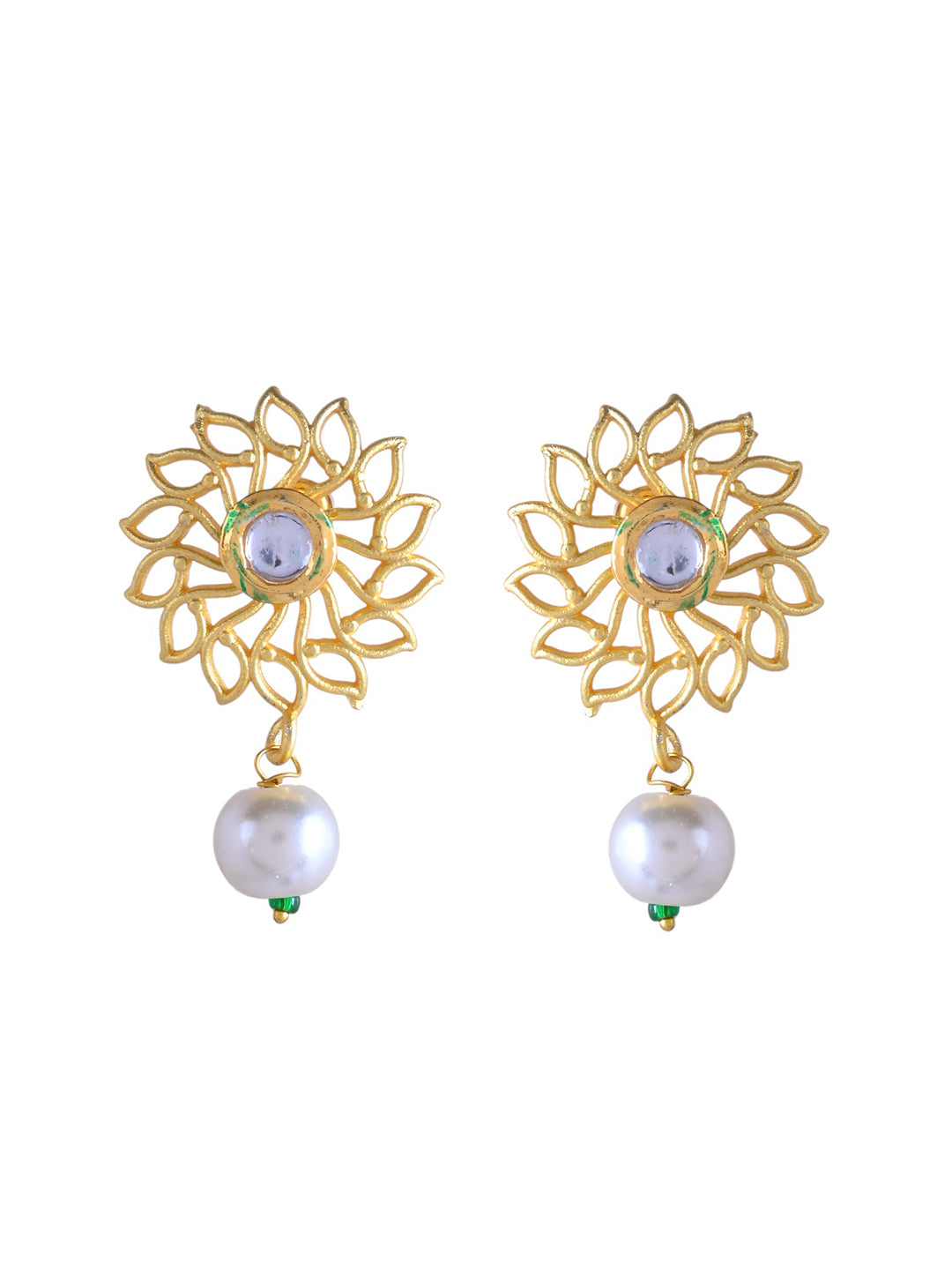 Black & Gold Pearl Beaded Necklace Set with Kundan Pendant and Earrings for Women