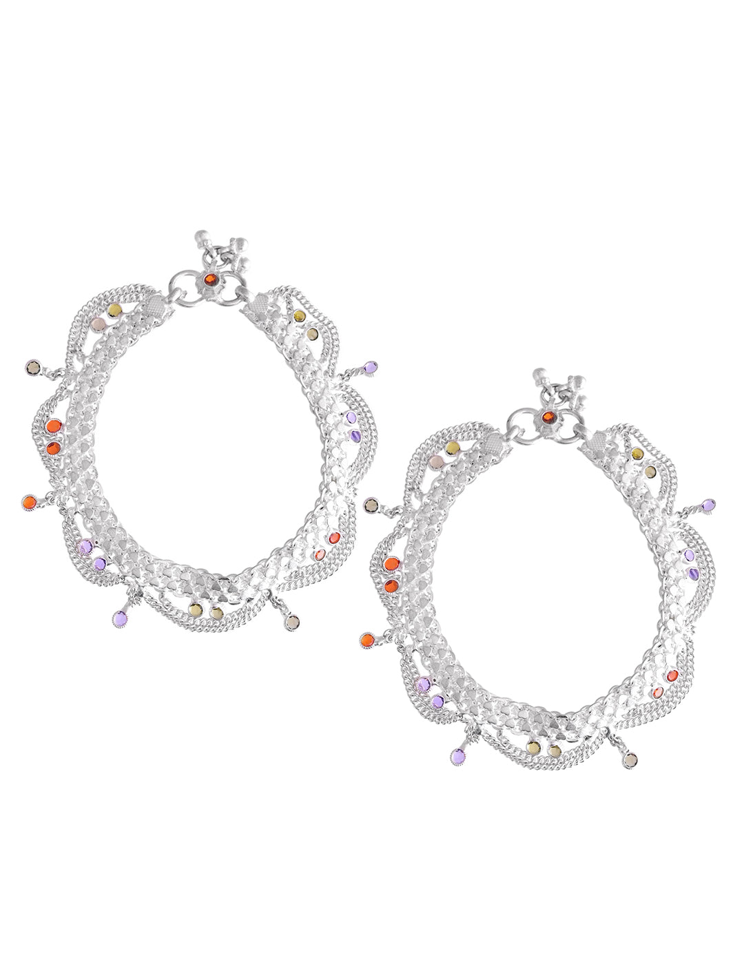 Silver-Plated Multicolor Stone Anklet For Women | Traditional Payal