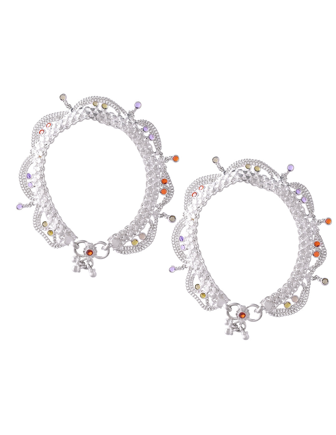 Silver-Plated Multicolor Stone Anklet For Women | Traditional Payal