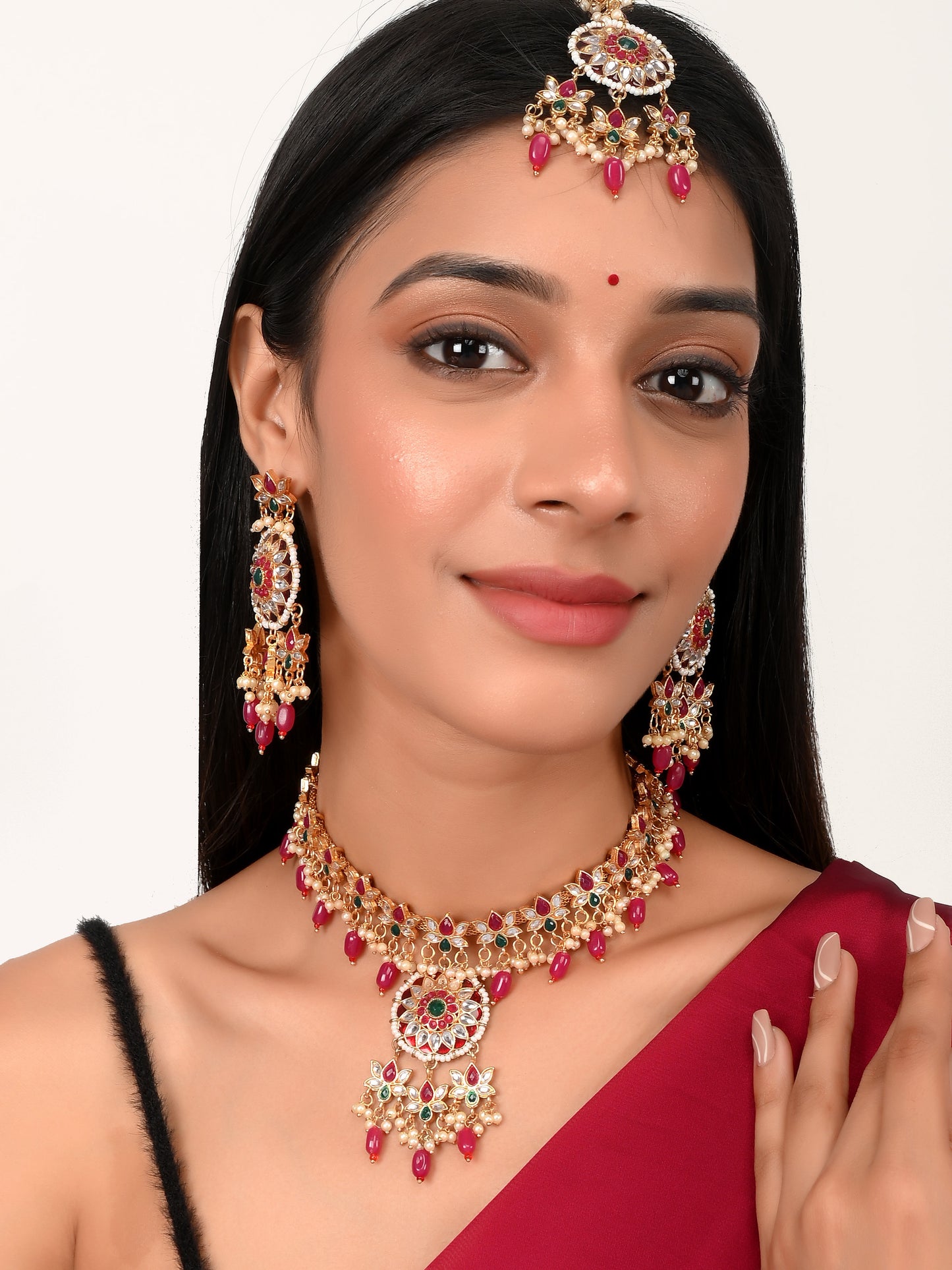 Gold Plated Kundan Stones Ethnic Necklace Jewellery Set for Women Online