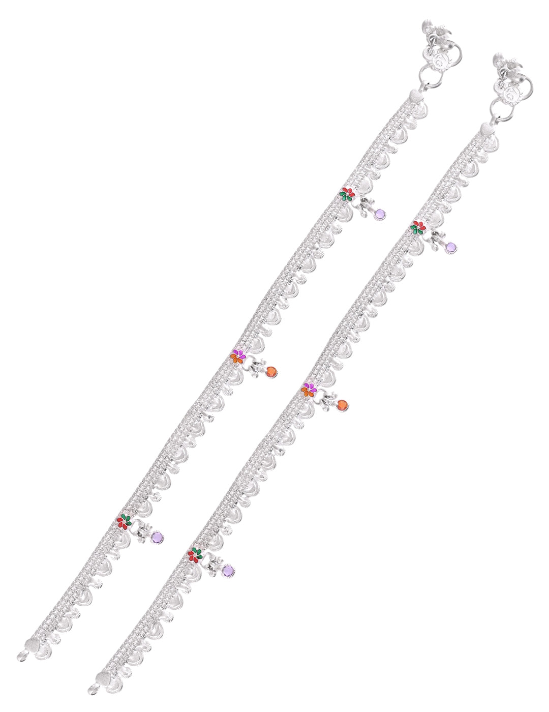 Silver Anklet With Multicolor Gemstones For Women | Daily Wear Payal