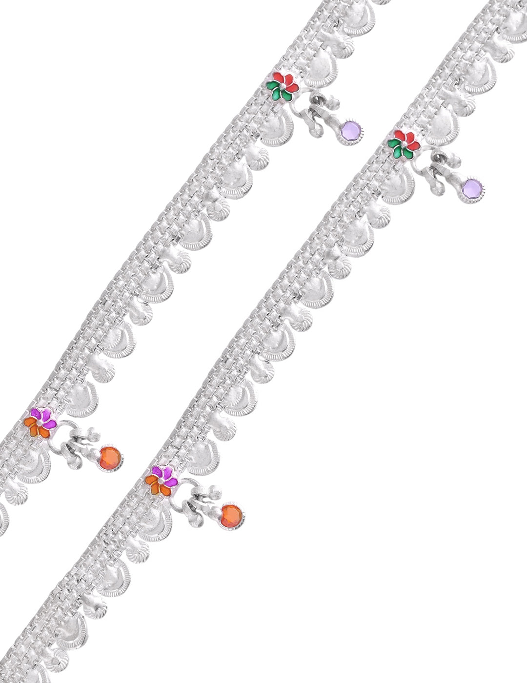 Silver Anklet With Multicolor Gemstones For Women | Daily Wear Payal