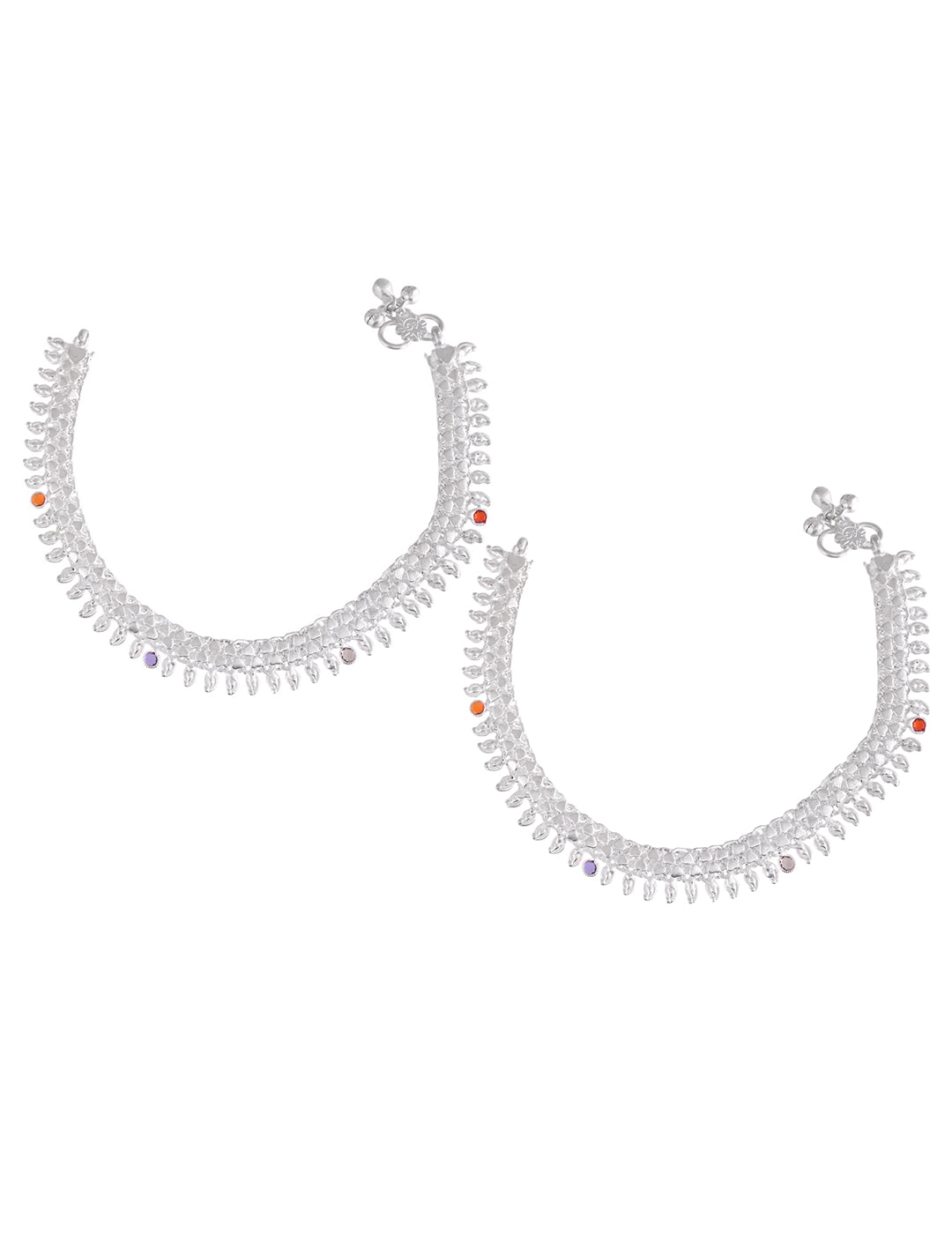 Silver-Plated Traditional Leaf Motif Anklet | Daily Wear Jewellery For Women