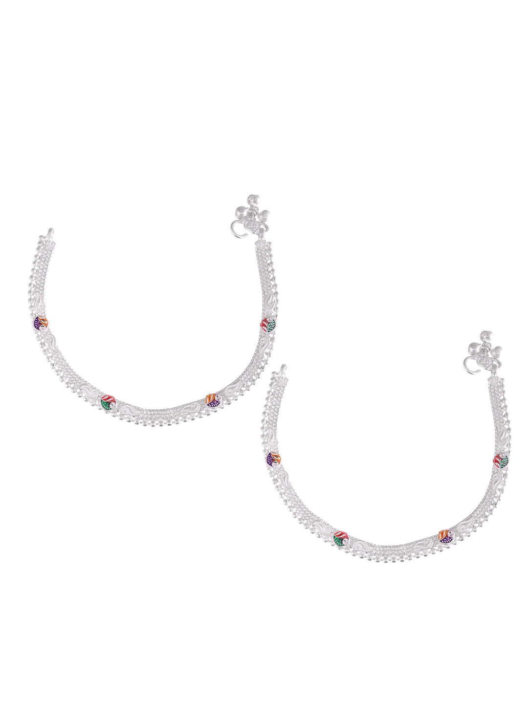 Traditional Silver-Plated Anklets For Women | Payal With Colorful Stones | Ethnic Foot Jewellery