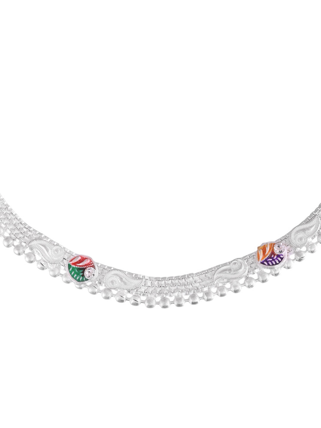 Traditional Silver-Plated Anklets For Women | Payal With Colorful Stones | Ethnic Foot Jewellery