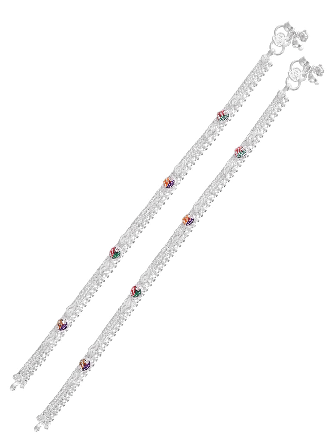 Traditional Silver-Plated Anklets For Women | Payal With Colorful Stones | Ethnic Foot Jewellery