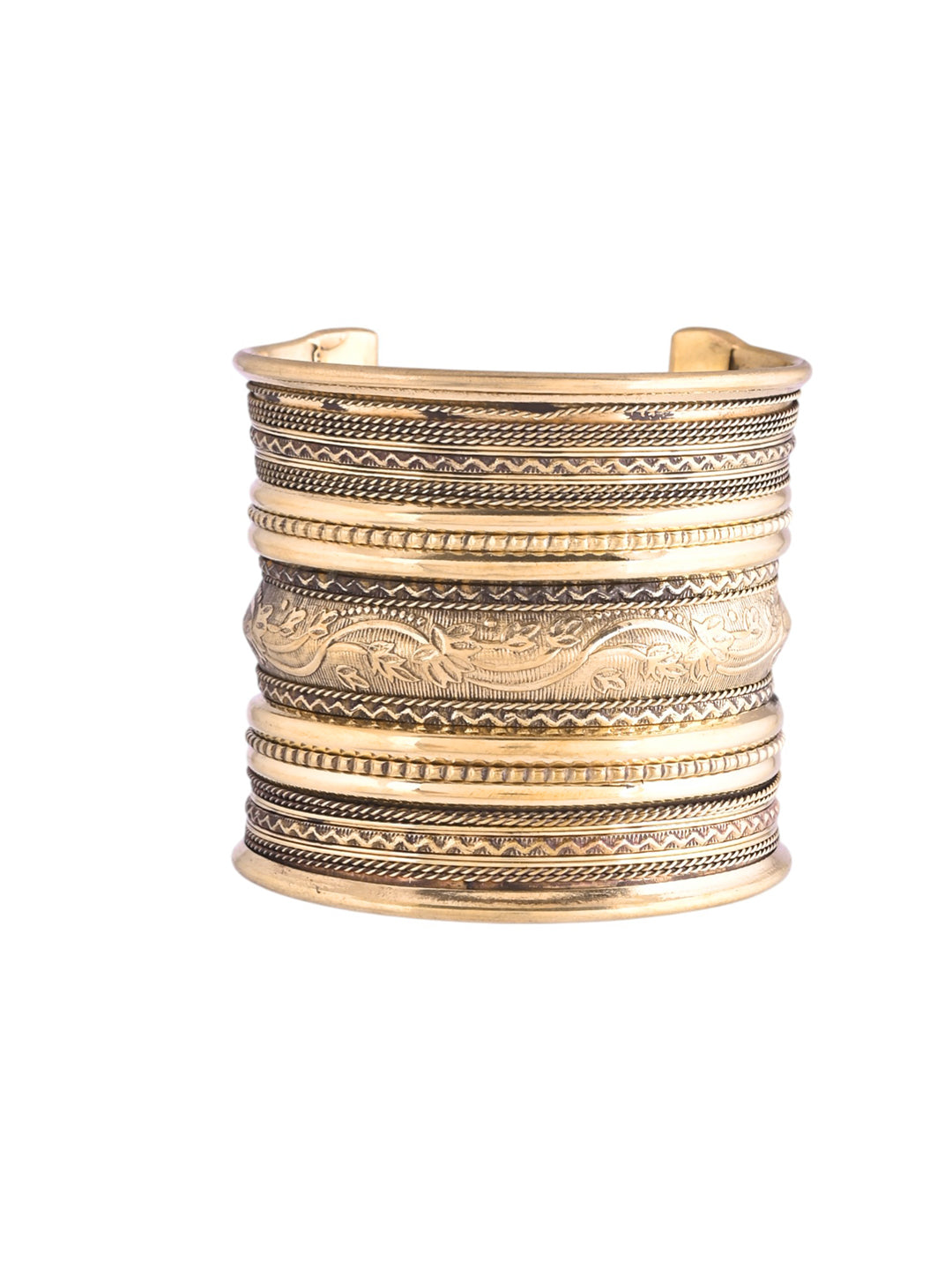 Antique Gold Wide Cuff Bracelet For Women | Boho Statement Kada