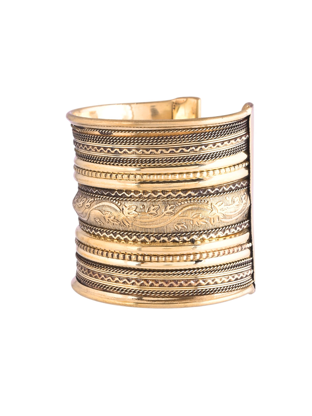 Antique Gold Wide Cuff Bracelet For Women | Boho Statement Kada