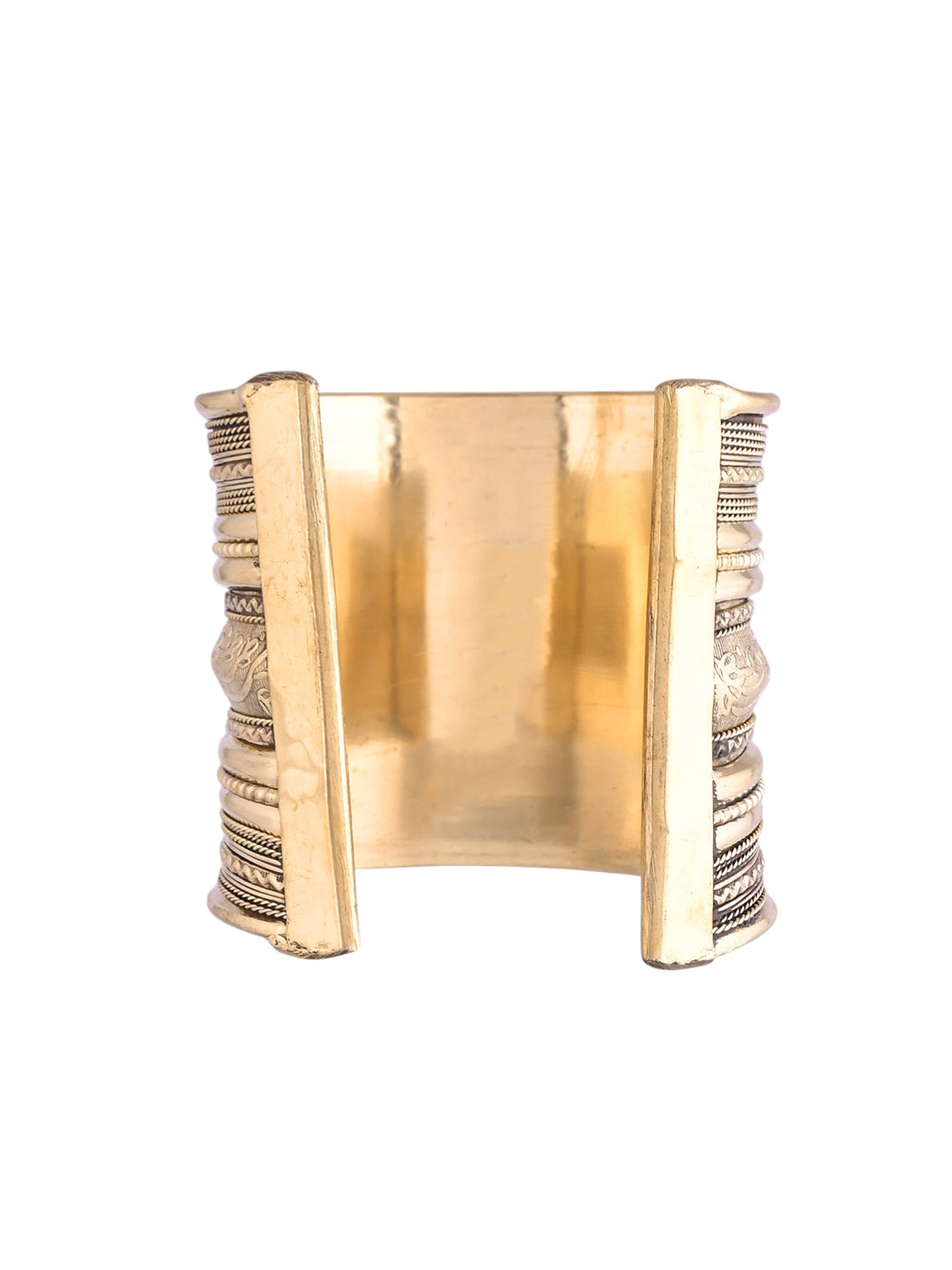 Antique Gold Wide Cuff Bracelet For Women | Boho Statement Kada