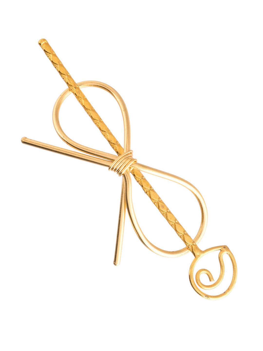 Handcrafted Textured Gold Hair Stick | Gold Loop Leaf Hair Accessory For Women