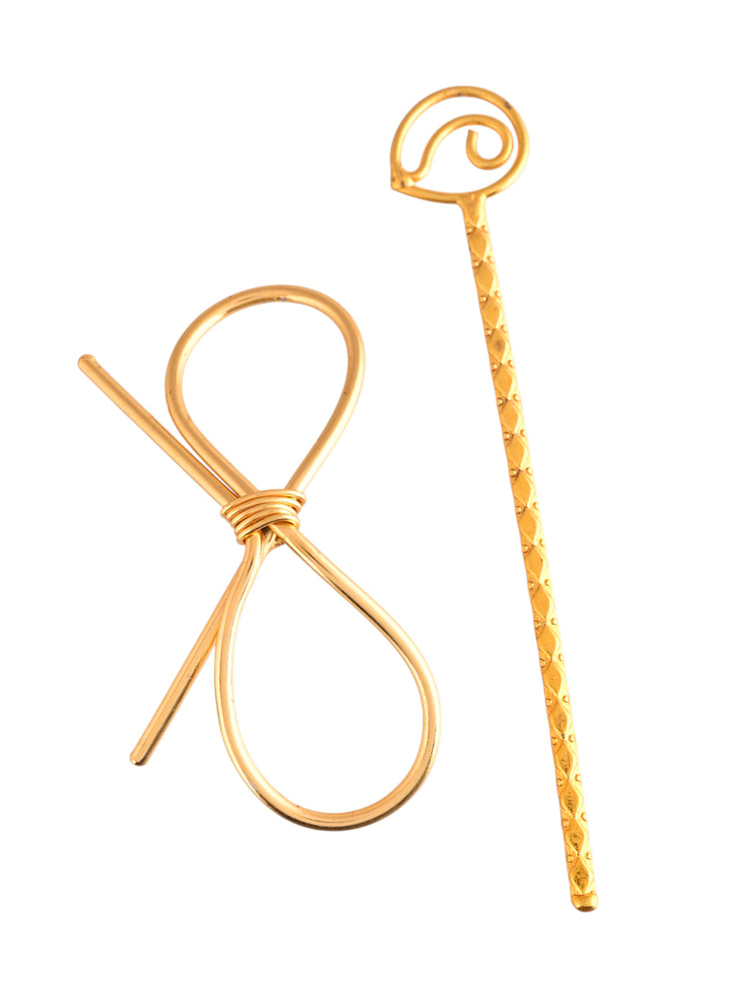 Handcrafted Textured Gold Hair Stick | Gold Loop Leaf Hair Accessory For Women