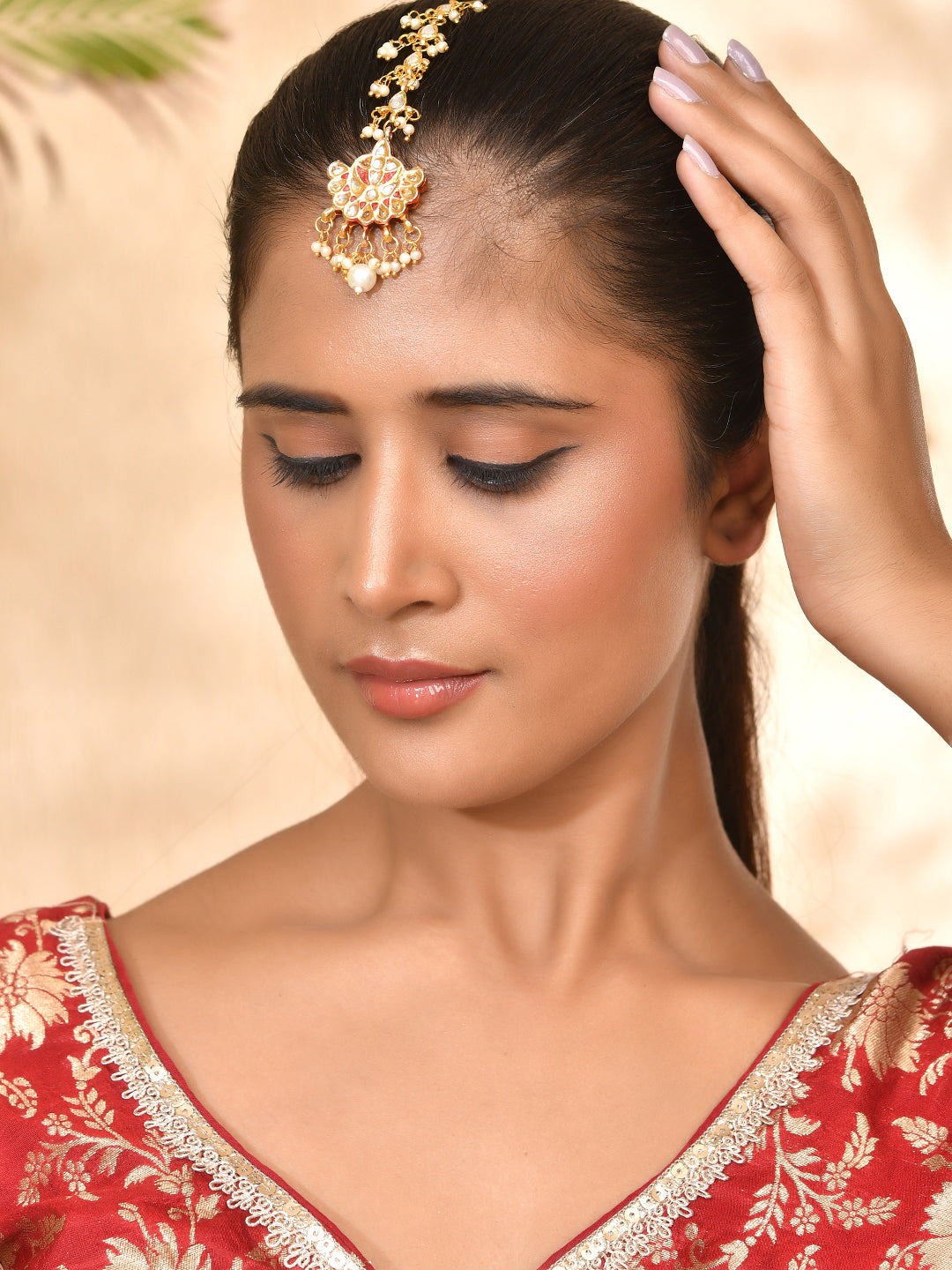 Gold-Plated Kundan Maang Tikka For Women | Bridal & Head Jewellery