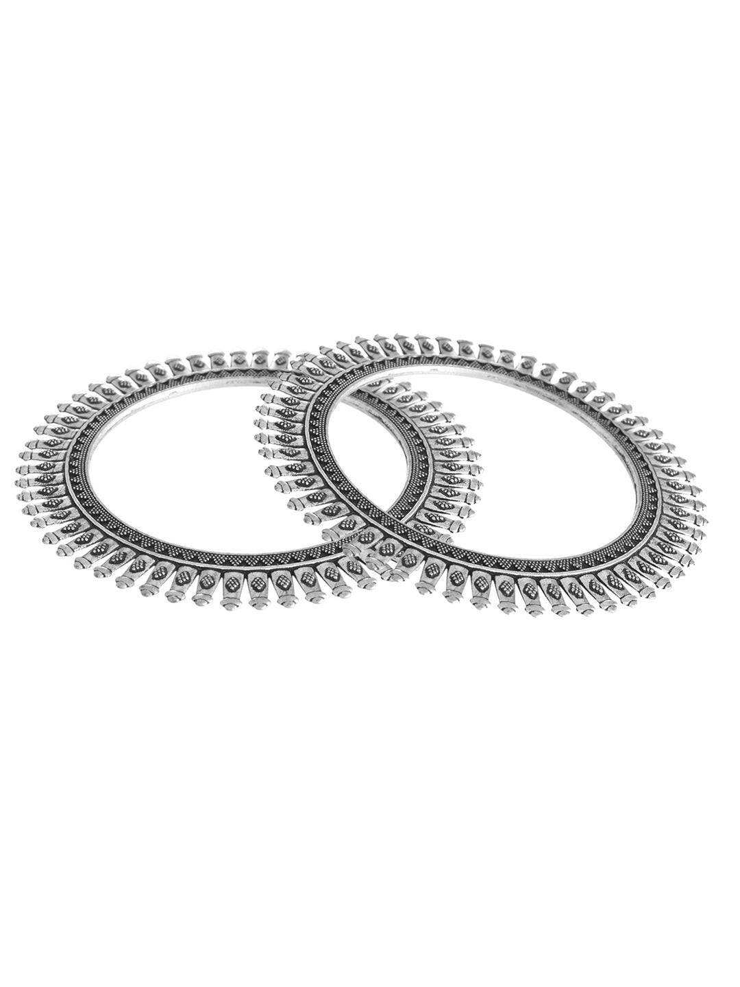 Oxidised Silver Antique Temple Design Bangle Set For Women & Girls | Traditional Statement Kada