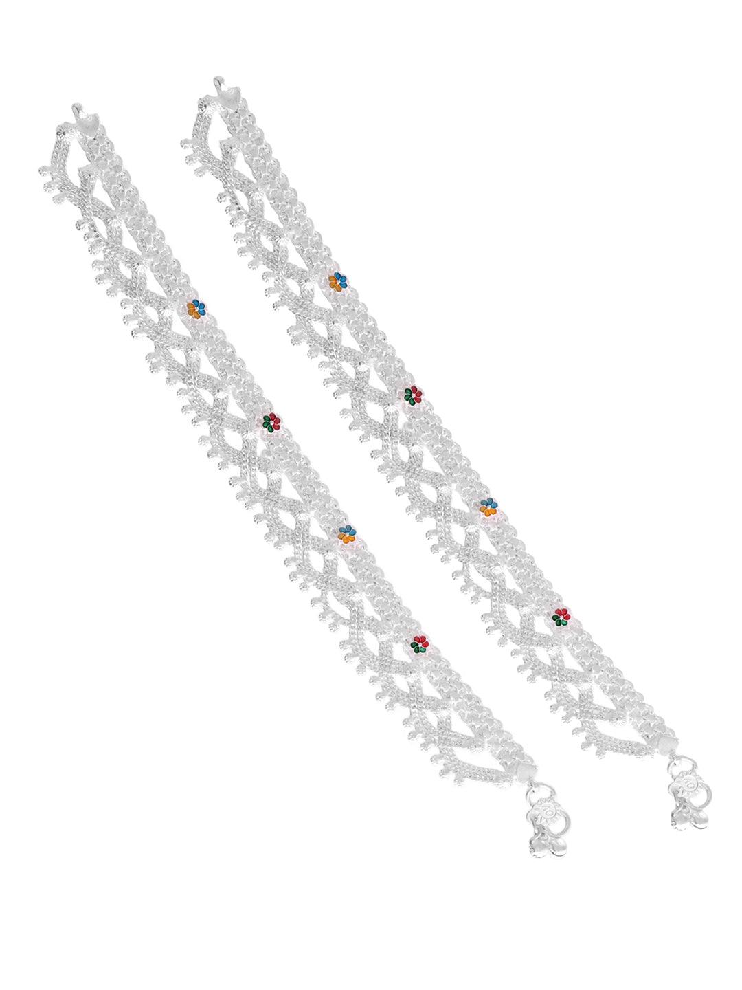 Traditional Silver-Plated Anklets For Women | Payal with Colorful Stones | Ethnic Foot Jewellery