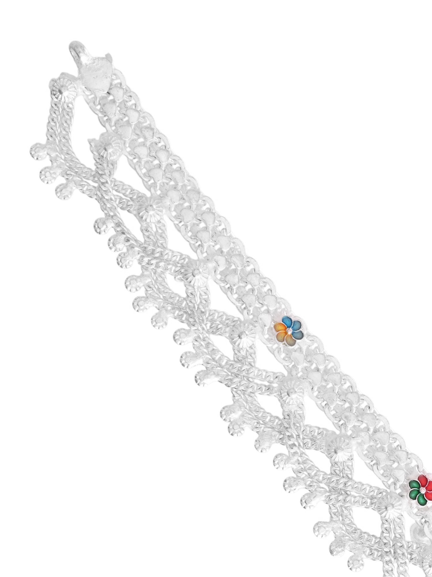 Traditional Silver-Plated Anklets For Women | Payal with Colorful Stones | Ethnic Foot Jewellery