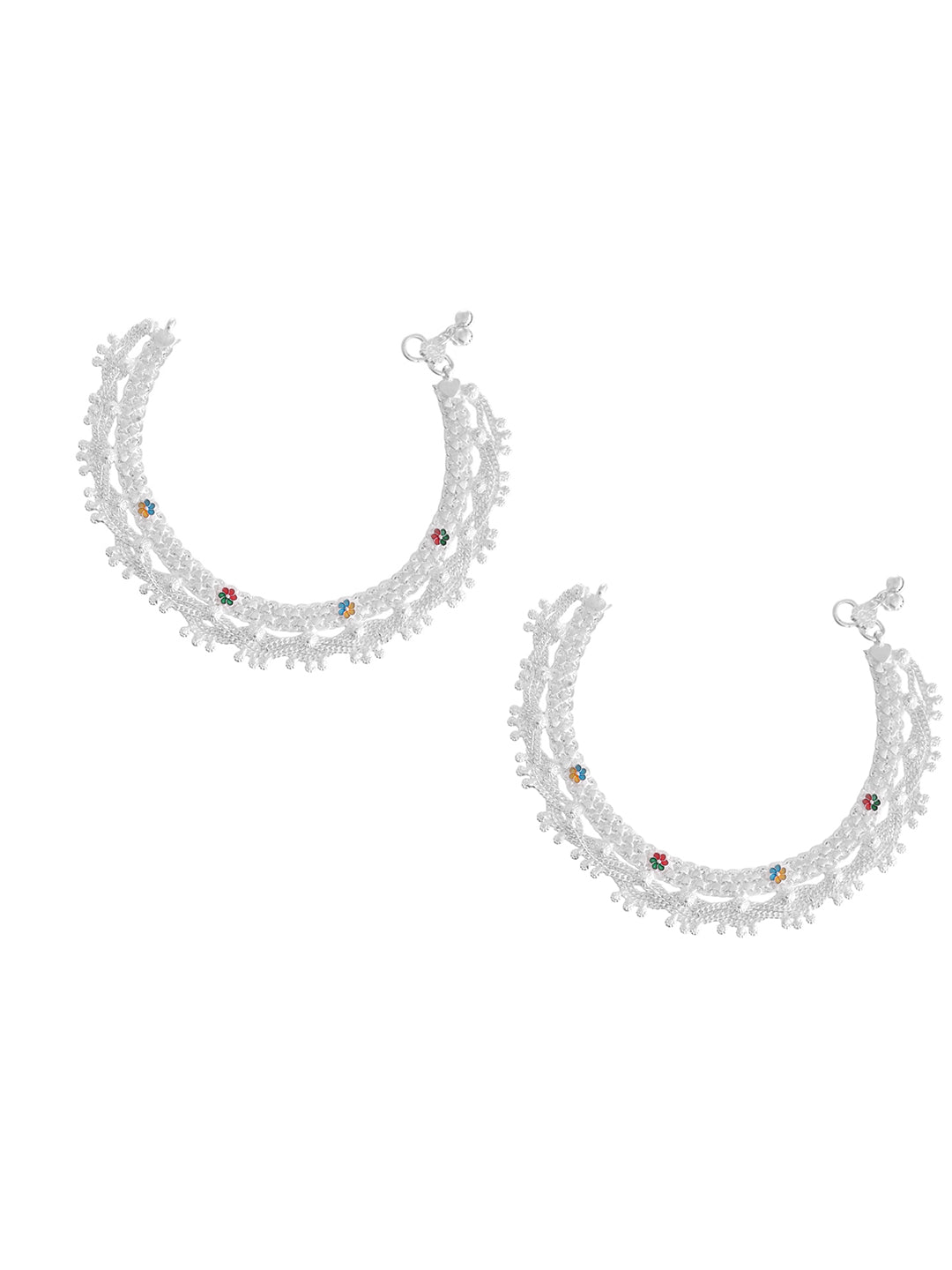 Traditional Silver-Plated Anklets For Women | Payal with Colorful Stones | Ethnic Foot Jewellery