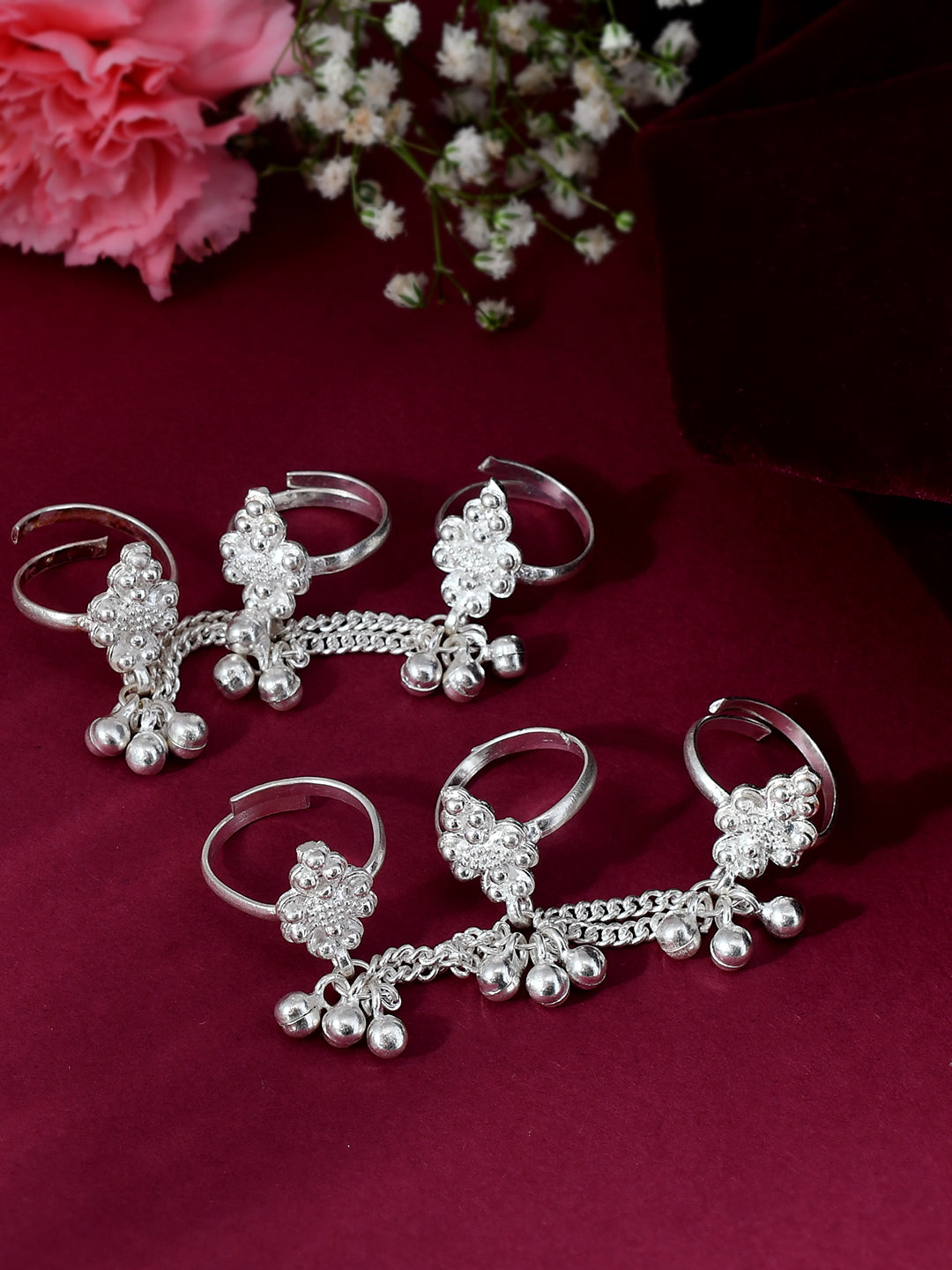 Traditional Silver-Plated Chained Toe Ring & Bichhiya Set with Ghungroo for Women | Bridal & Ethnic Accessories