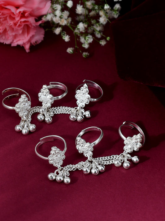 Traditional Silver-Plated Chained Toe Ring & Bichhiya Set with Ghungroo for Women | Bridal & Ethnic Accessories