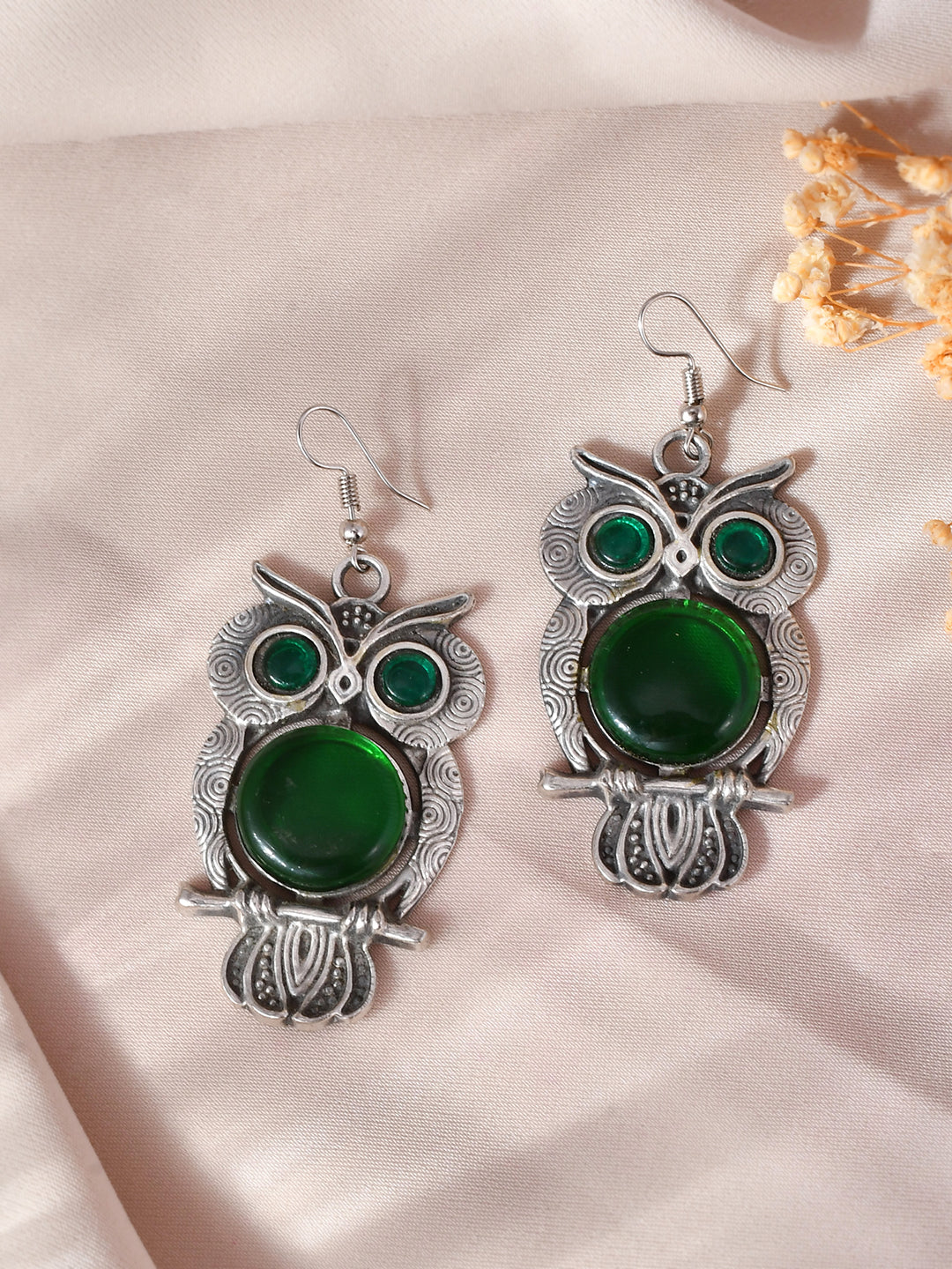 Oxidised Silver Owl Design Earrings | Boho Tribal Dangler Earrings For Women & Girls
