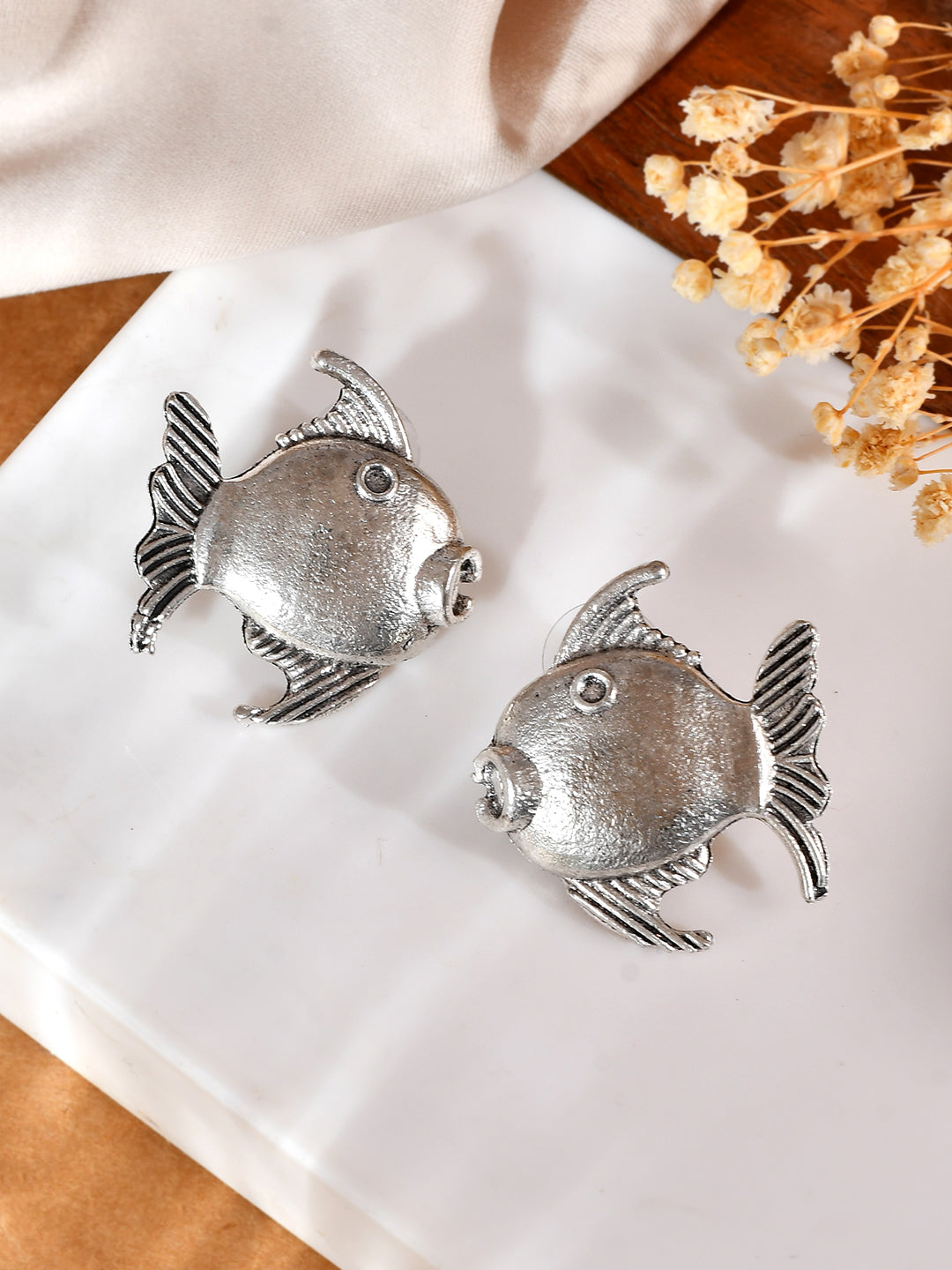 Oxidised Silver Fish Design Stud Earrings For Women & Girls | Western Earring
