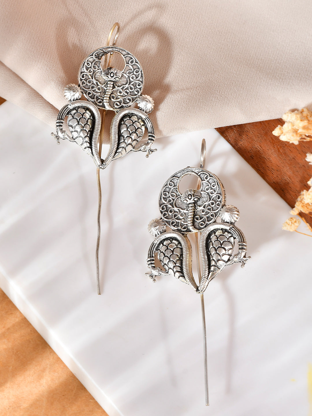 Oxidised Silver Dangler Earrings For Women | Lightweight Ethnic Boho Earrings