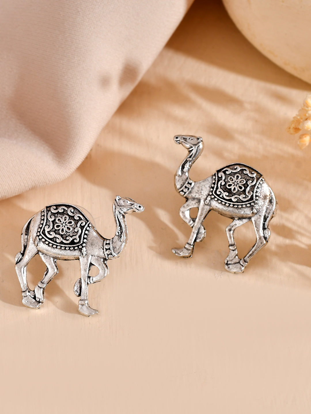 Oxidised Silver Rajasthani Camel Design Stud Earrings For Women & Girls