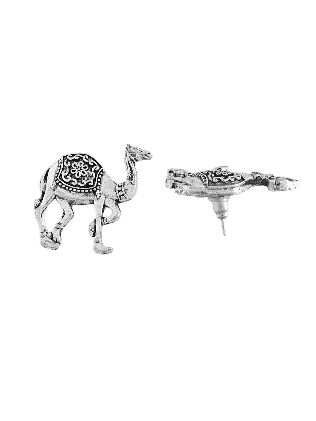 Oxidised Silver Rajasthani Camel Design Stud Earrings For Women & Girls
