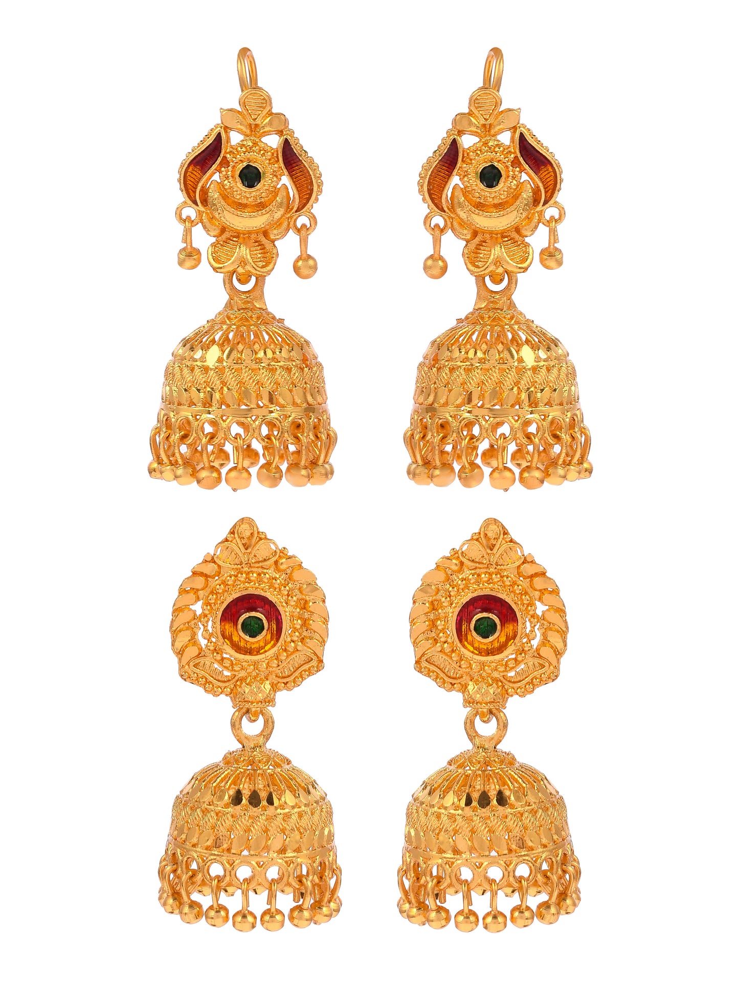 Set of 2 Gold Plated Handcrafted Meenakari Ethnic Temple Jhumka Earrings