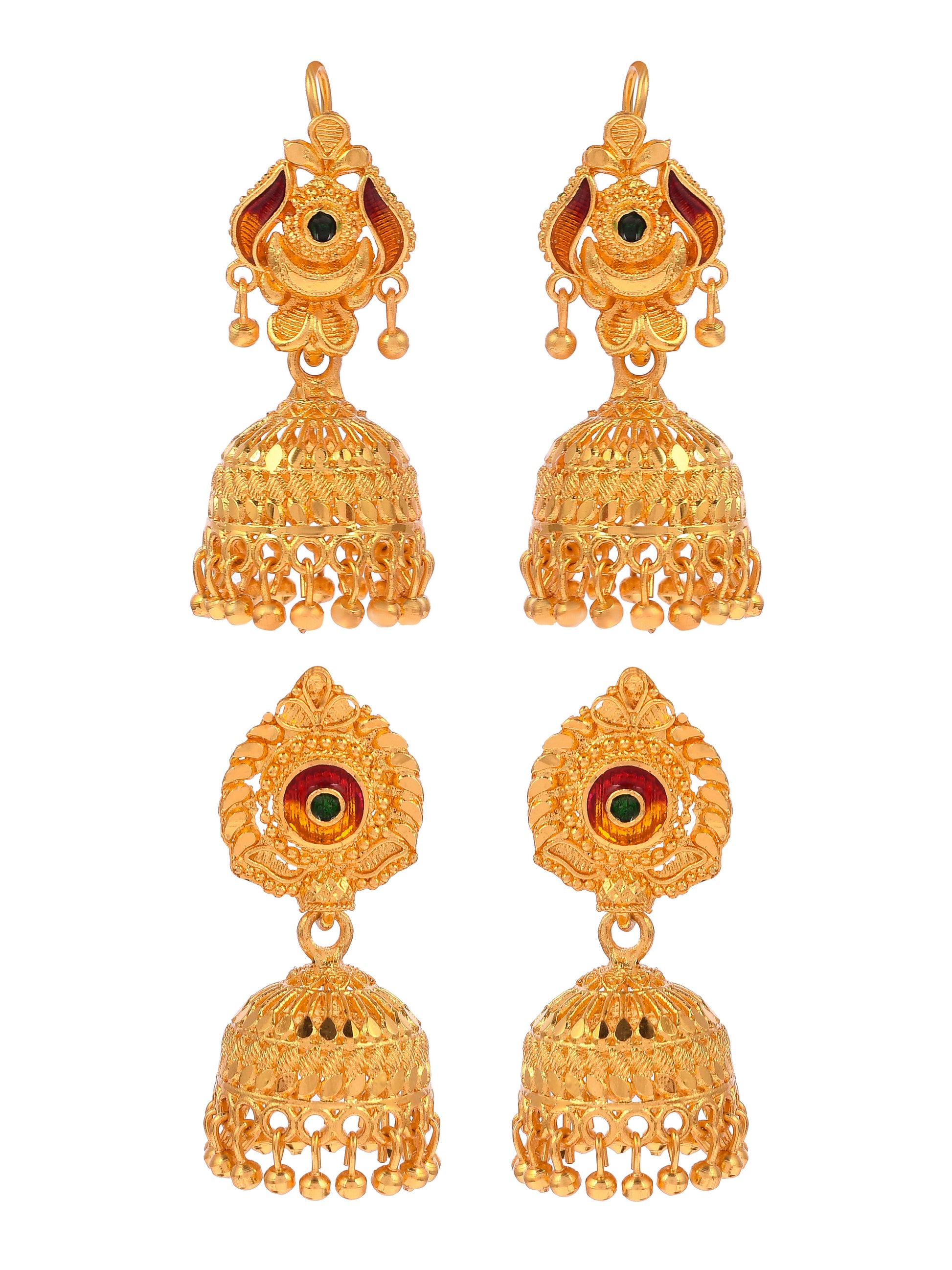 Set of 2 Gold Plated Handcrafted Meenakari Ethnic Temple Jhumka Earrings