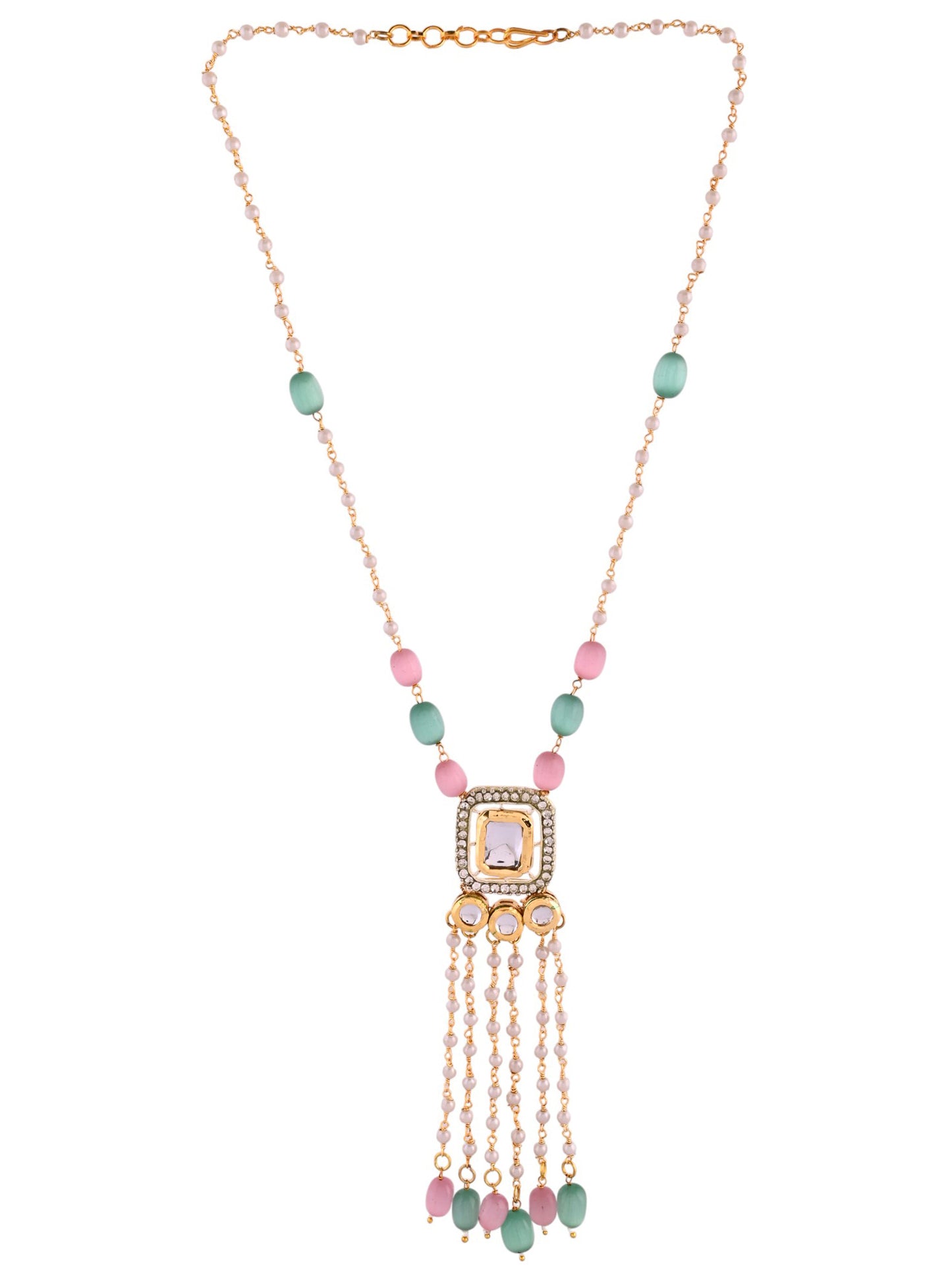 Ethnic Beaded Pearl  Necklace With Kundan For Women