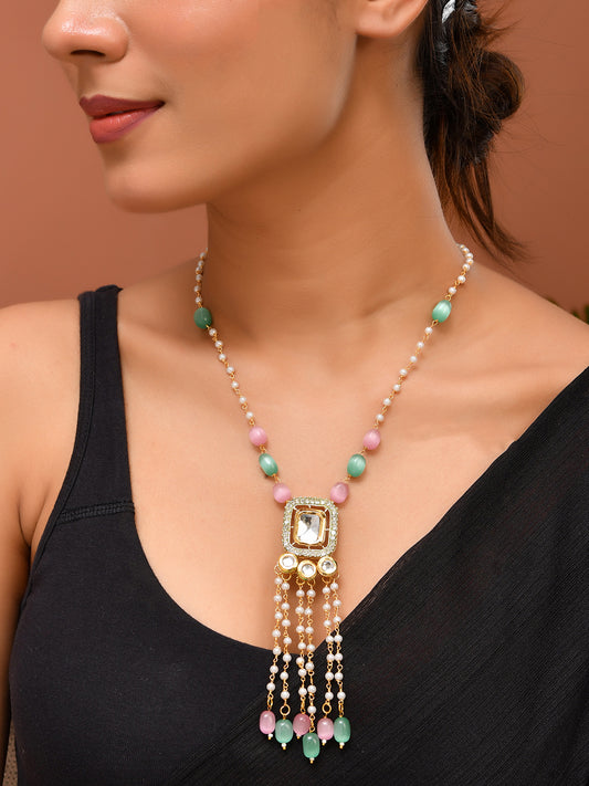 Ethnic Beaded Pearl  Necklace With Kundan For Women
