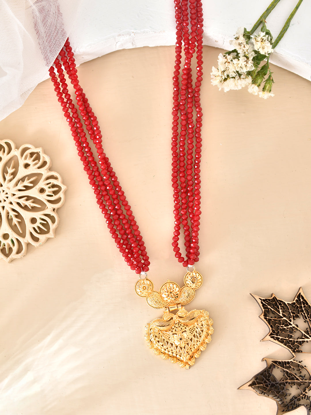 Gold Plated Pendent Beaded Multi Layred necklace For Women& Girls