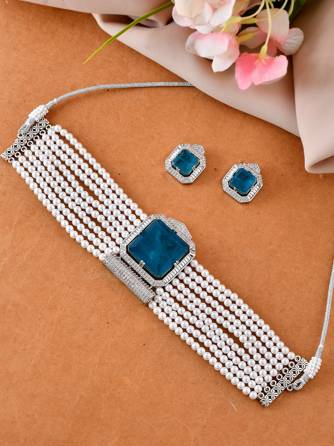 Silver Plated Choker Jewellery Set For Women | Ethnic Necklace With Earring