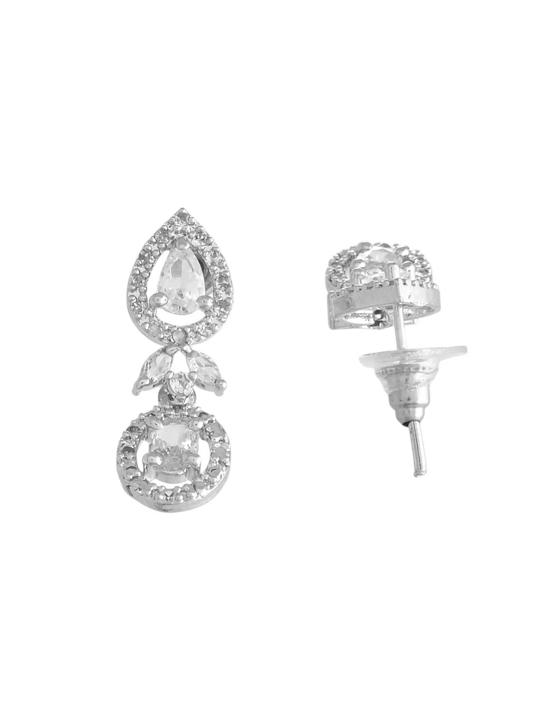 CZ Stone Necklace & Earrings Set For Women | Silver Plated Bridal Jewellery | Wedding & Party Wear