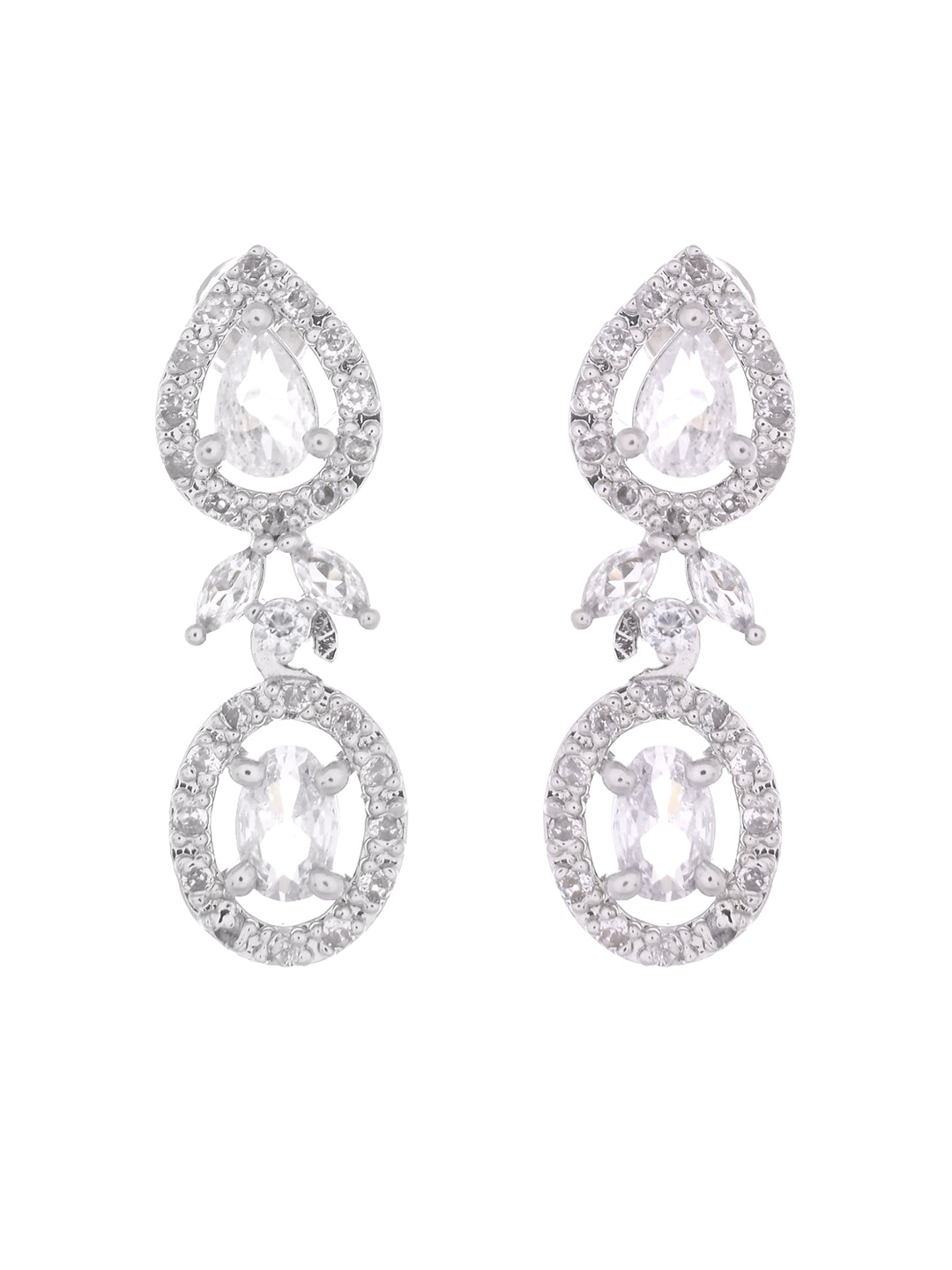 CZ Stone Necklace & Earrings Set For Women | Silver Plated Bridal Jewellery | Wedding & Party Wear