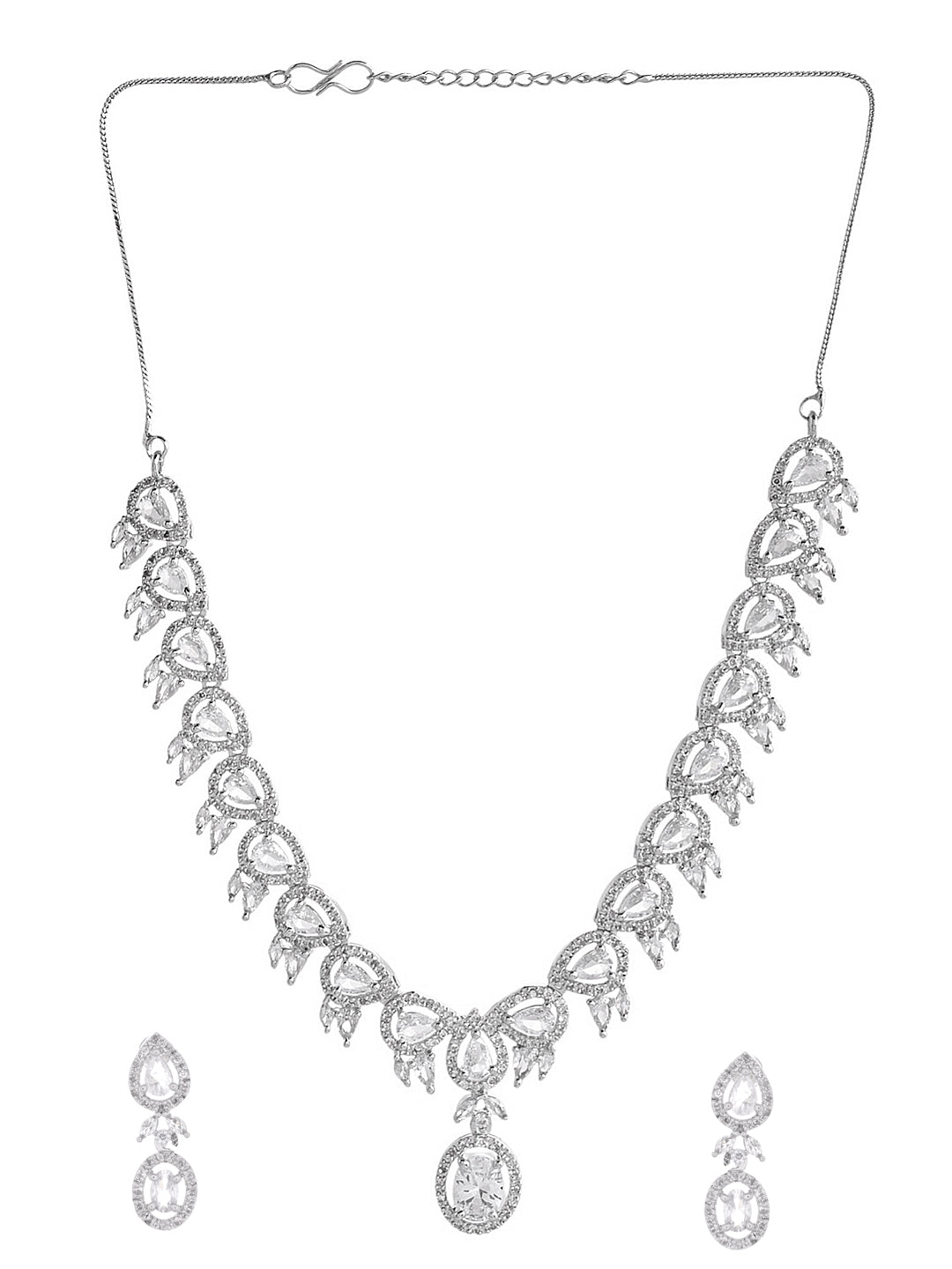 CZ Stone Necklace & Earrings Set For Women | Silver Plated Bridal Jewellery | Wedding & Party Wear