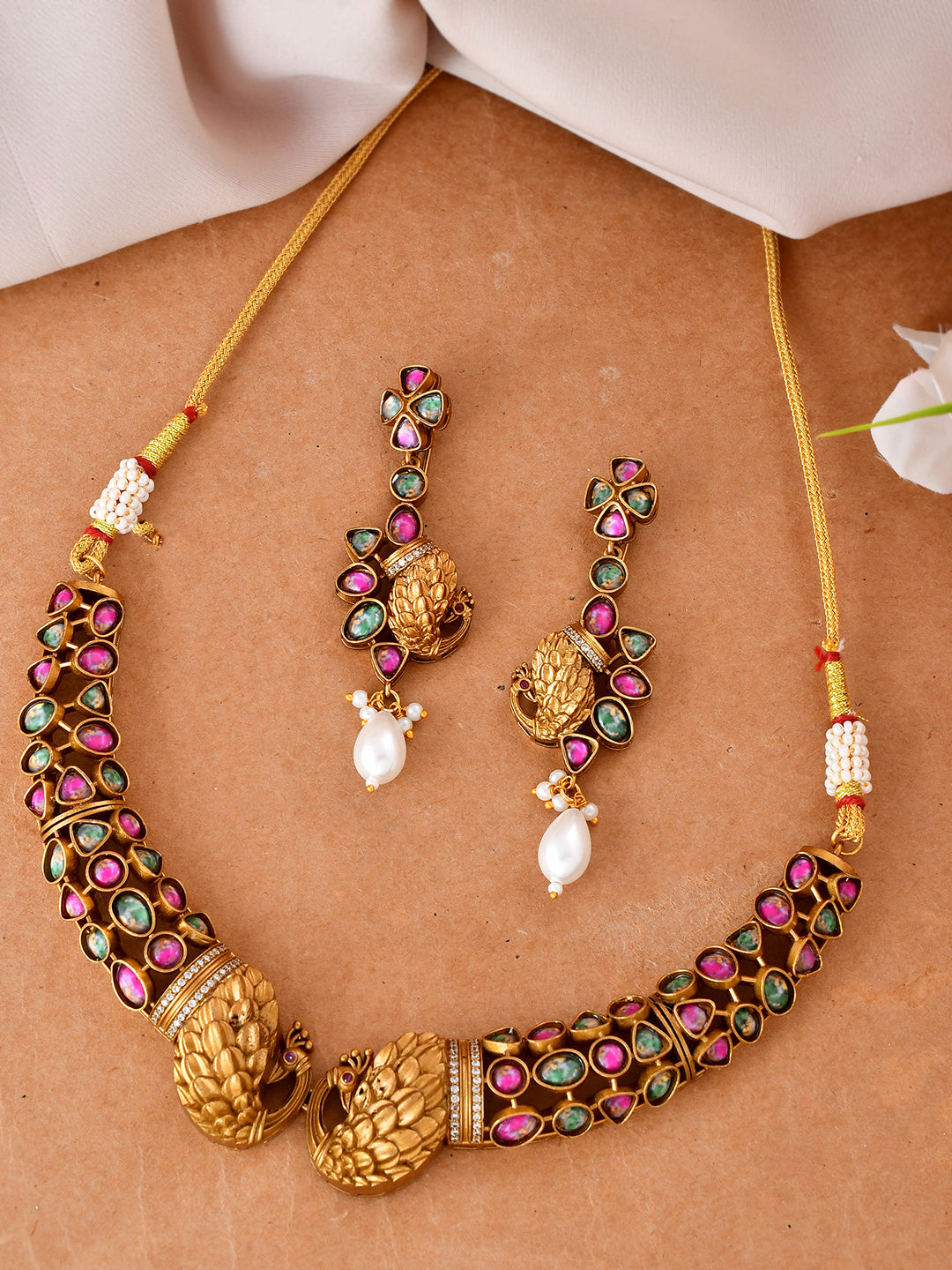 Antique Peacock Kundan Necklace Set For Women | Ethnic Jewellery Set