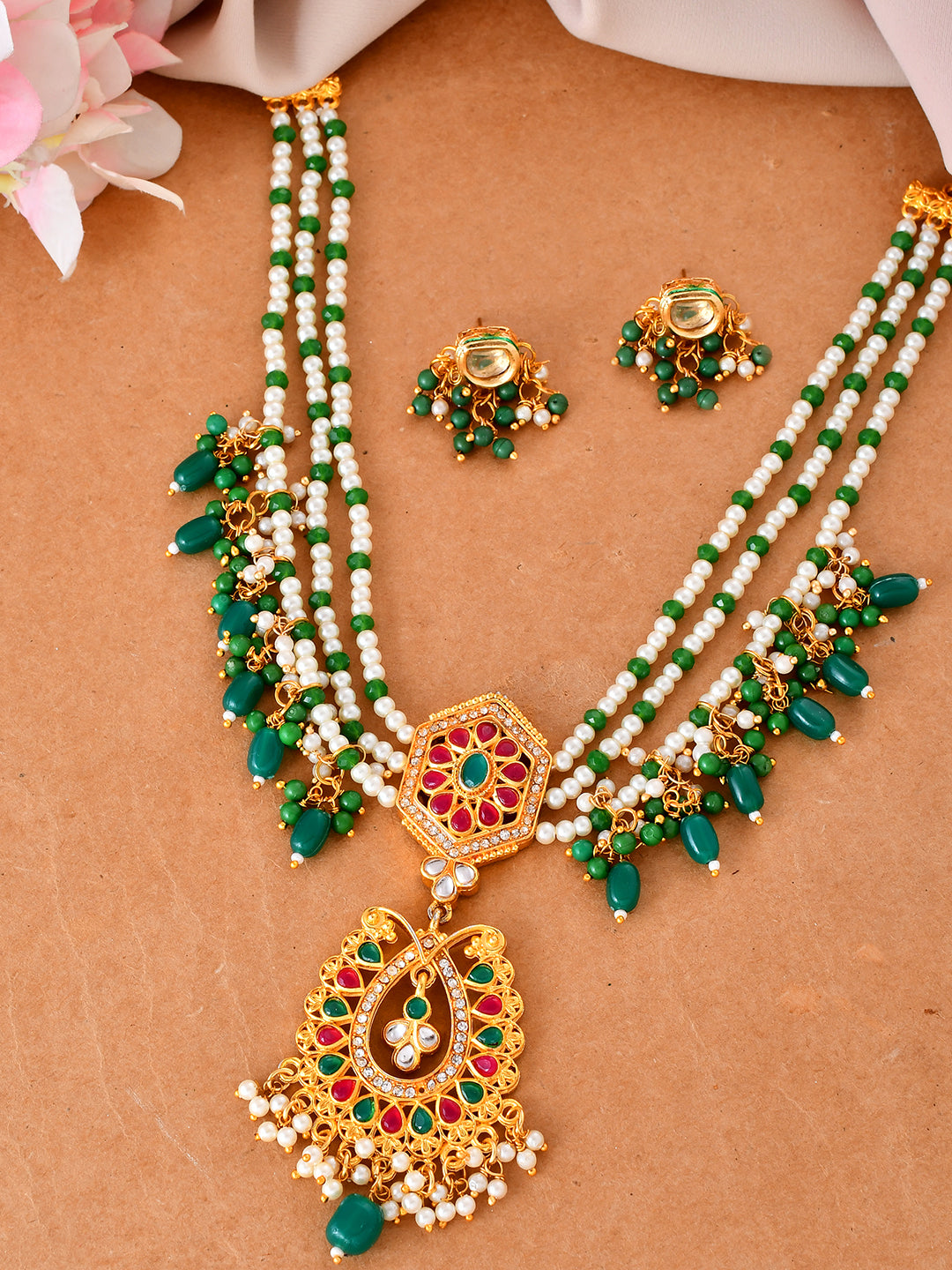 Traditional Multi-Layer Pearl Choker Necklace Set | Ethnic Choker Jewellery Set For Women