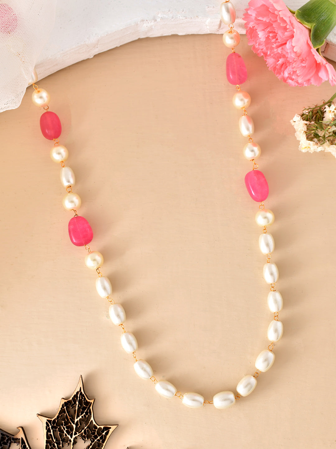 Pearl and Pink Gemstone Necklace For Women & Girls