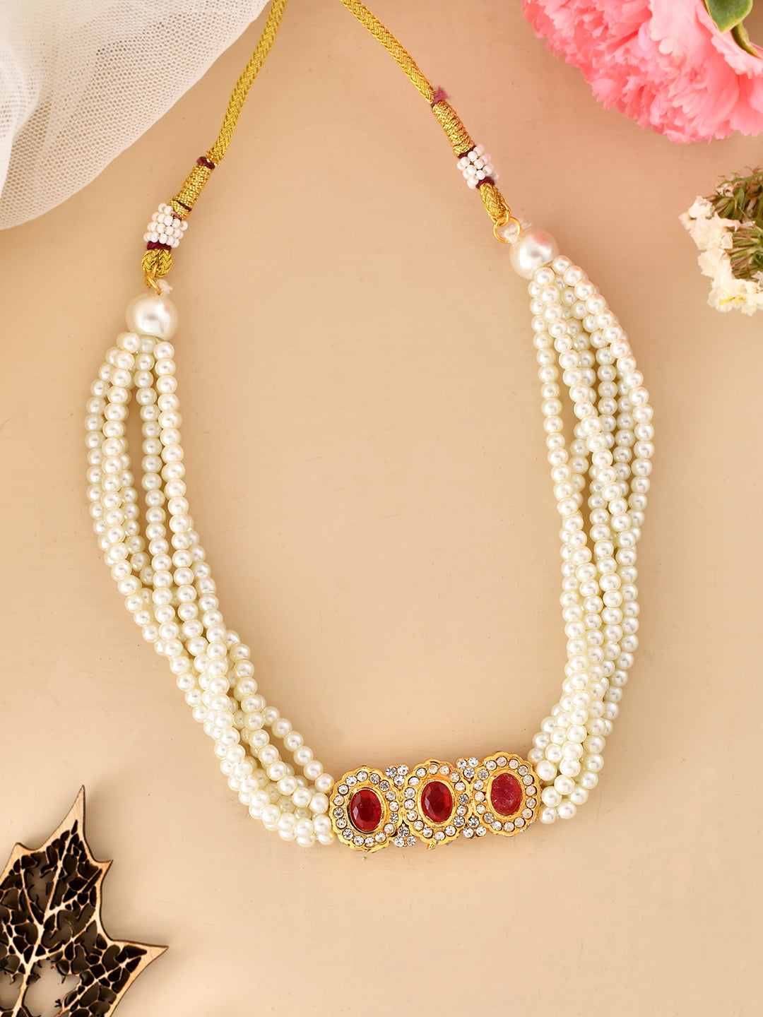 Multi layered Pearl and Gemstone Necklace Set For Women & Girls