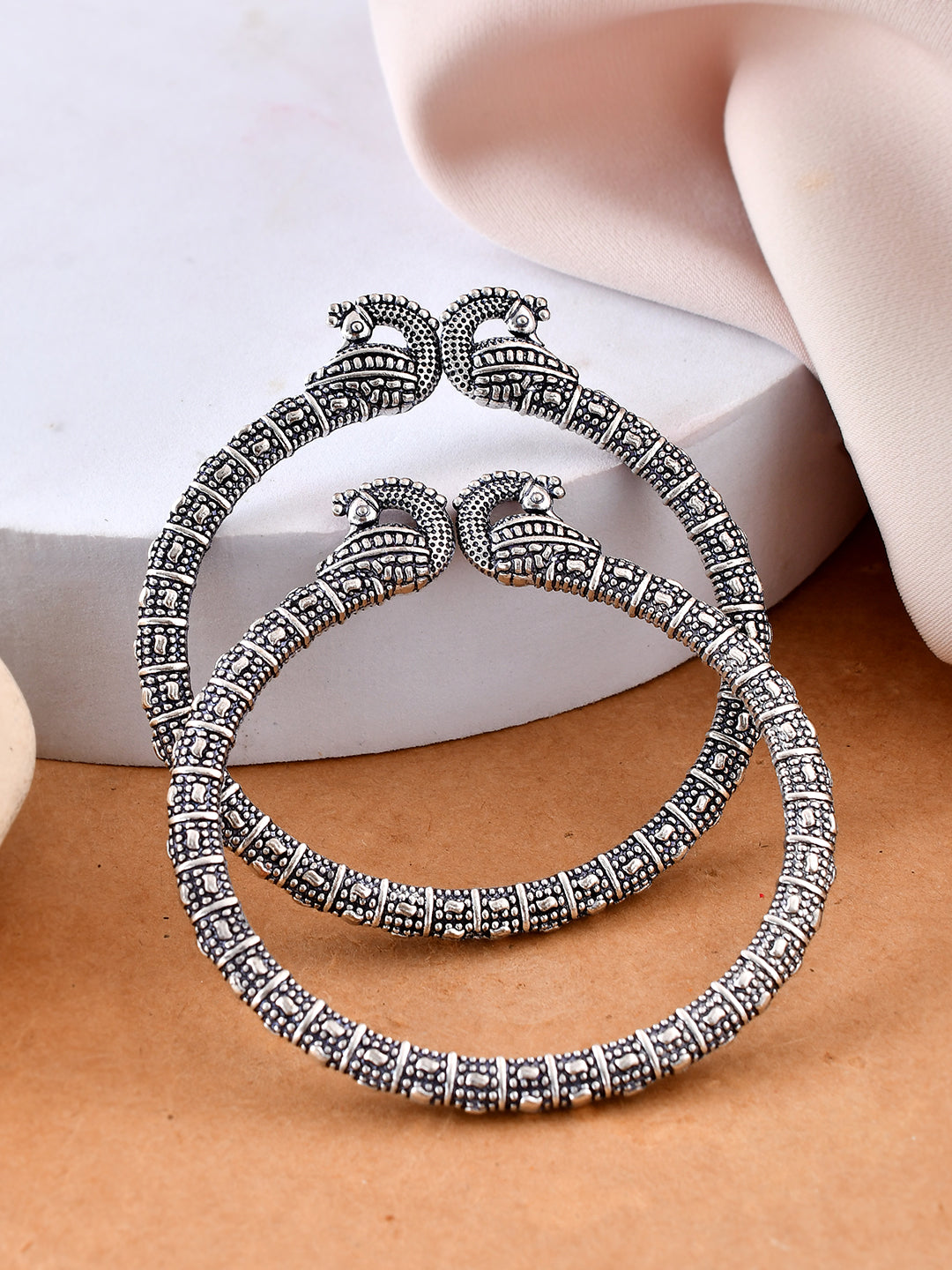 Antique Silver Oxidised Peacock Design Bangle For Women & Girls | Traditional Ethnic Kada