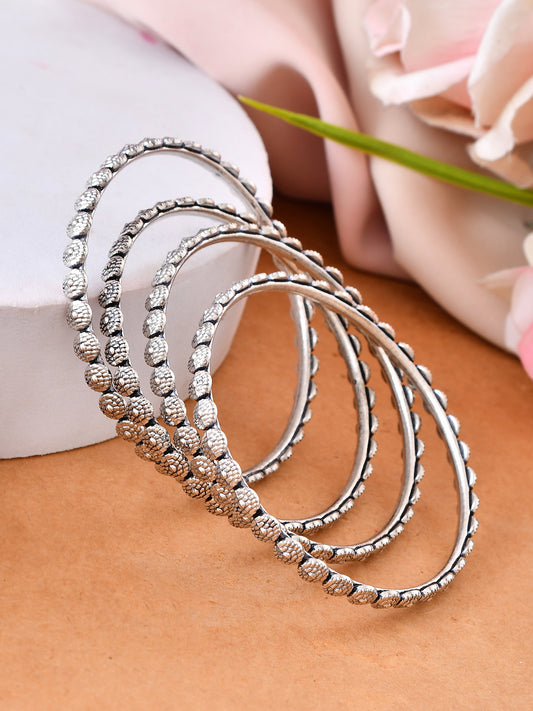 Oxidised Silver Textured Bangle Set For Women & Girls | Traditional Daily Wear Bangles
