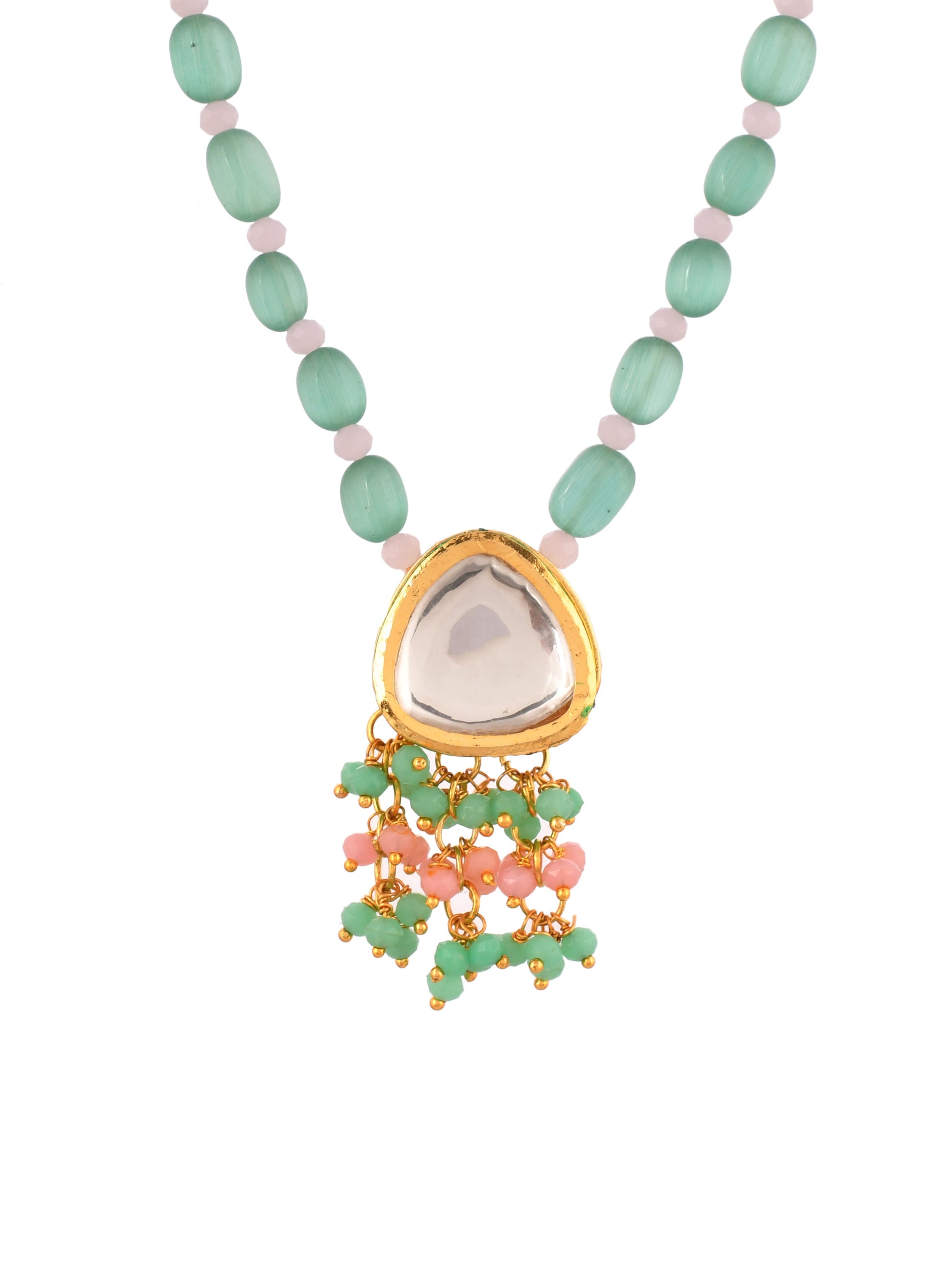 Green Gemstone Necklace with Floral Pendant For Women