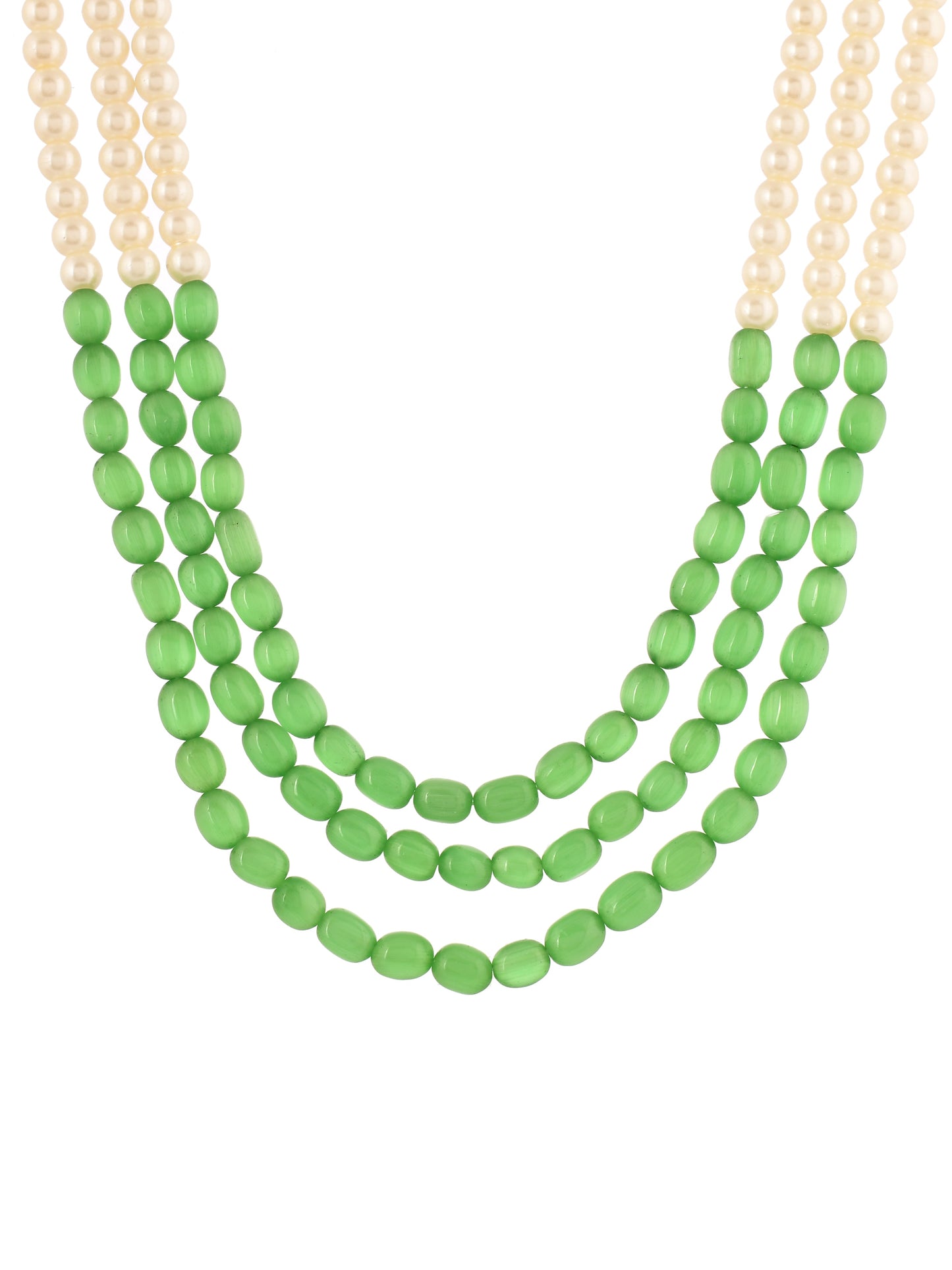 Multi Layered Pearl and Green Bead Necklace For Women & Girls