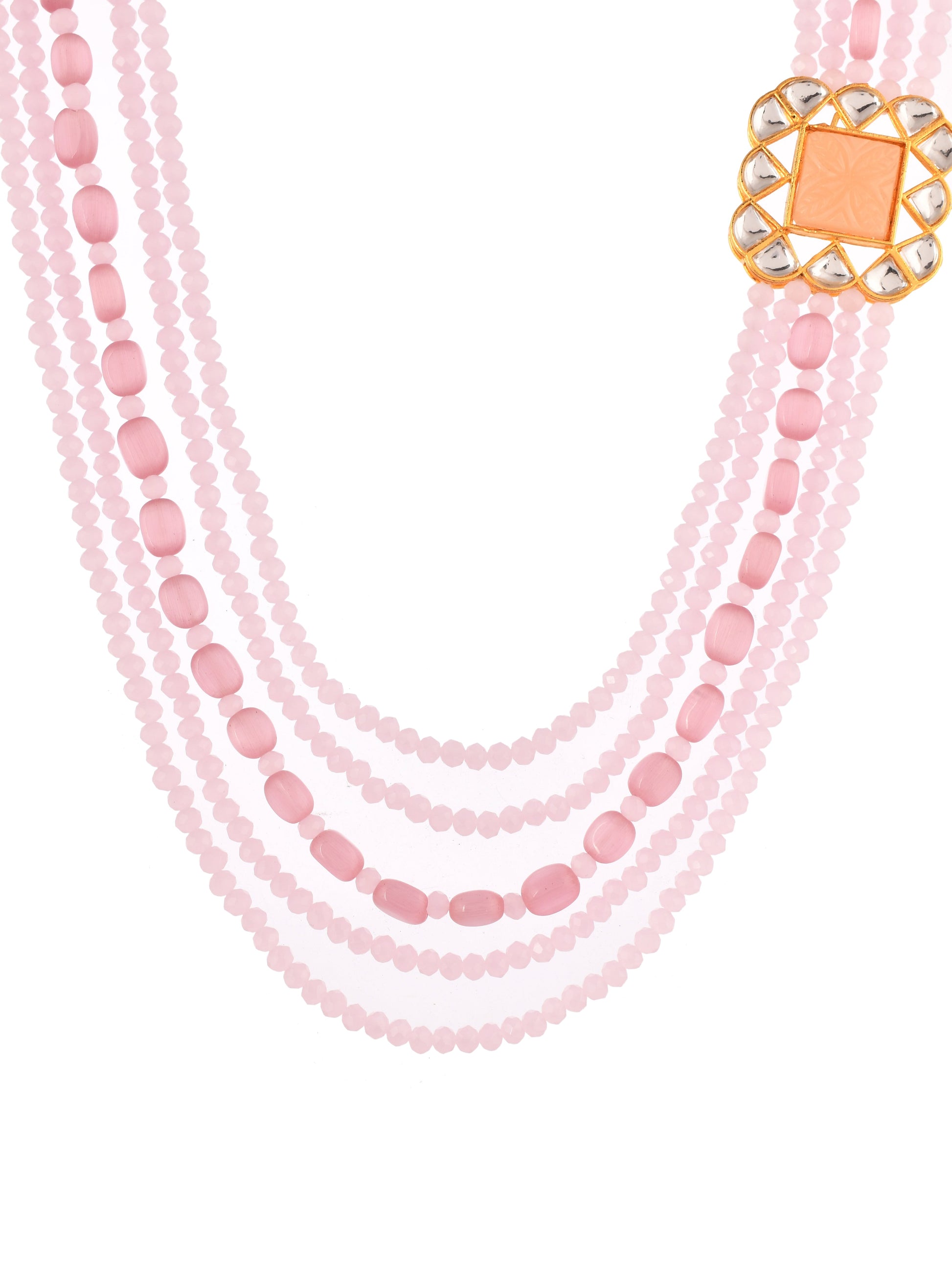 Pink Beaded Multi Layered Necklace Set For Women & Girls