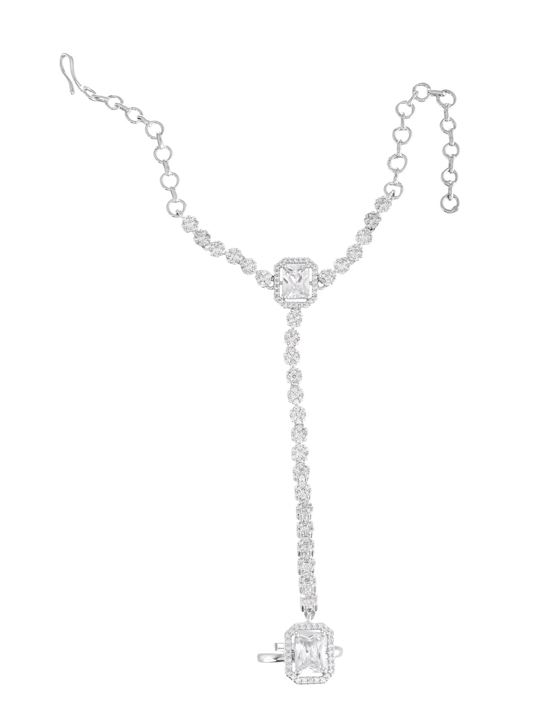 Silver-Plated American Diamond Bracelet Ring Haathphool For Women | Wedding & Party Wear Jewellery