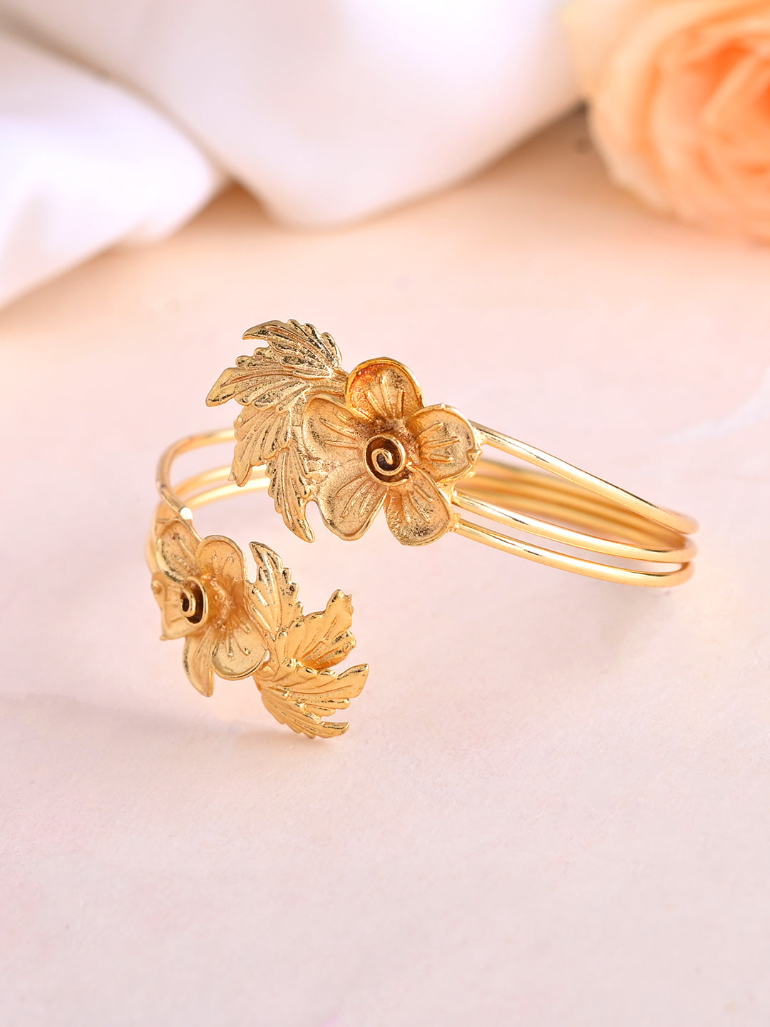 Gold-Plated Floral Openable Bracelet For Women | Ethnic & Western Flower Kada